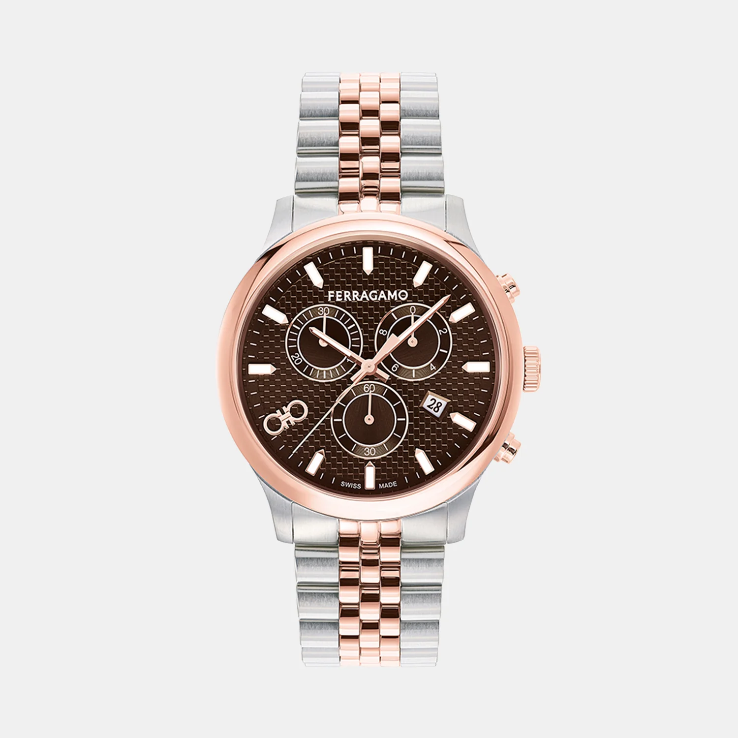 Ferragamo Duo Men Quartz Brown Dial Chronograph Stainless Steel Watch SFEZ00824