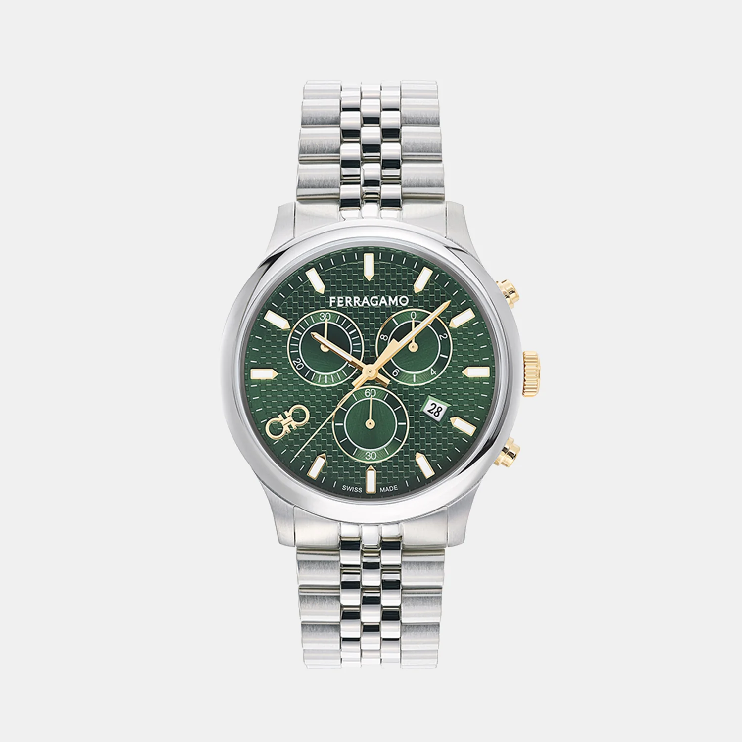 Ferragamo Duo Men Quartz Green Dial Chronograph Stainless Steel Watch SFEZ00524