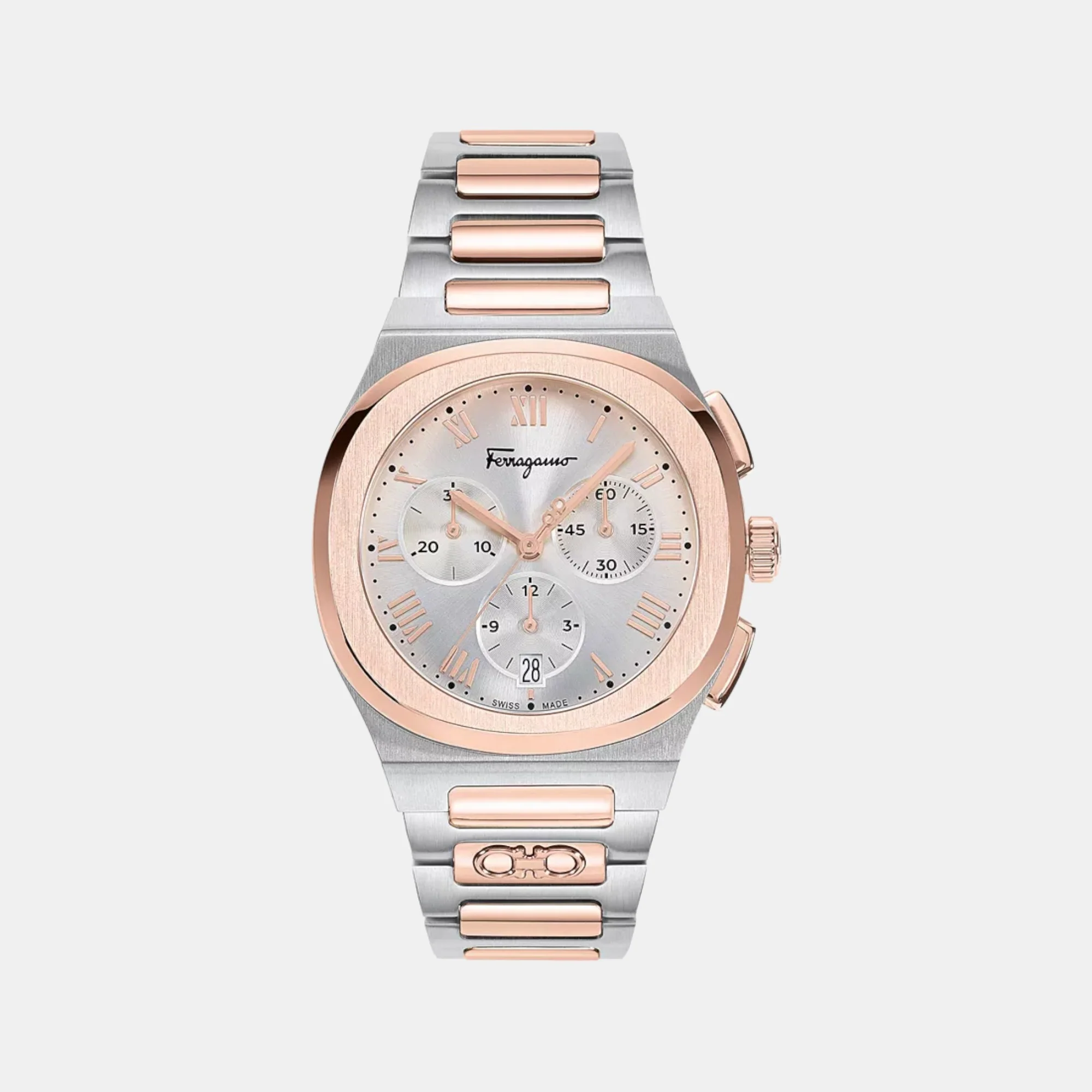 Kr-Ferragamo Elliptical 3 Men Quartz Silver Dial Chronograph Stainless Steel Watch SFKR00323