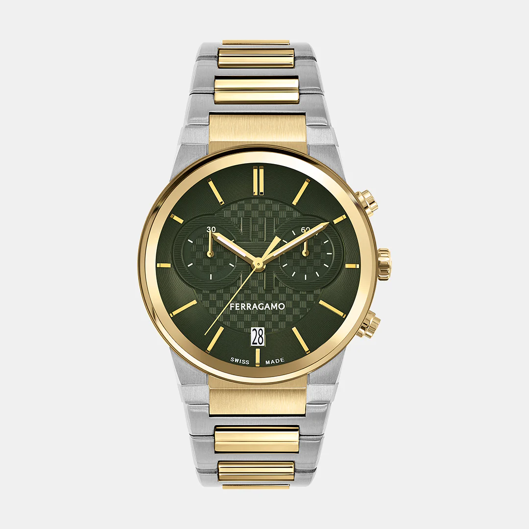 Me-Ferragamo Sapphire Chr Men Quartz Green Dial Chronograph Stainless Steel Watch SFME01223