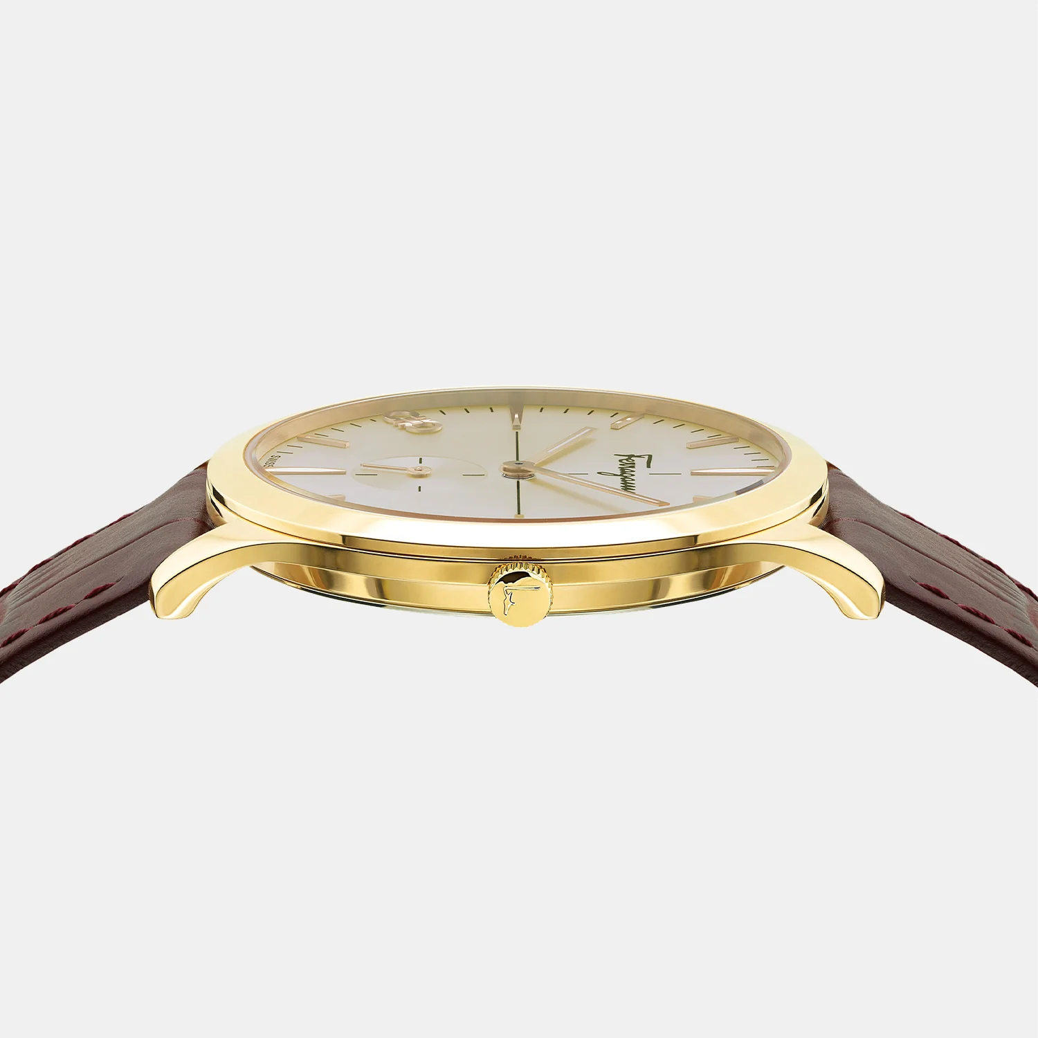 Men Quartz Gold Dial Analog Leather Watch SFDE01019 - Image 3