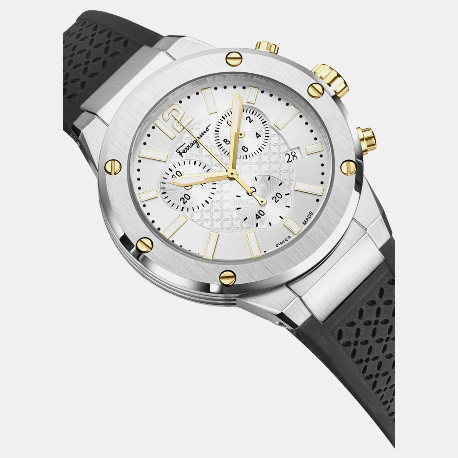 Men Quartz Silver White Dial Chronograph Silicone Watch SFJE00224 - Image 3