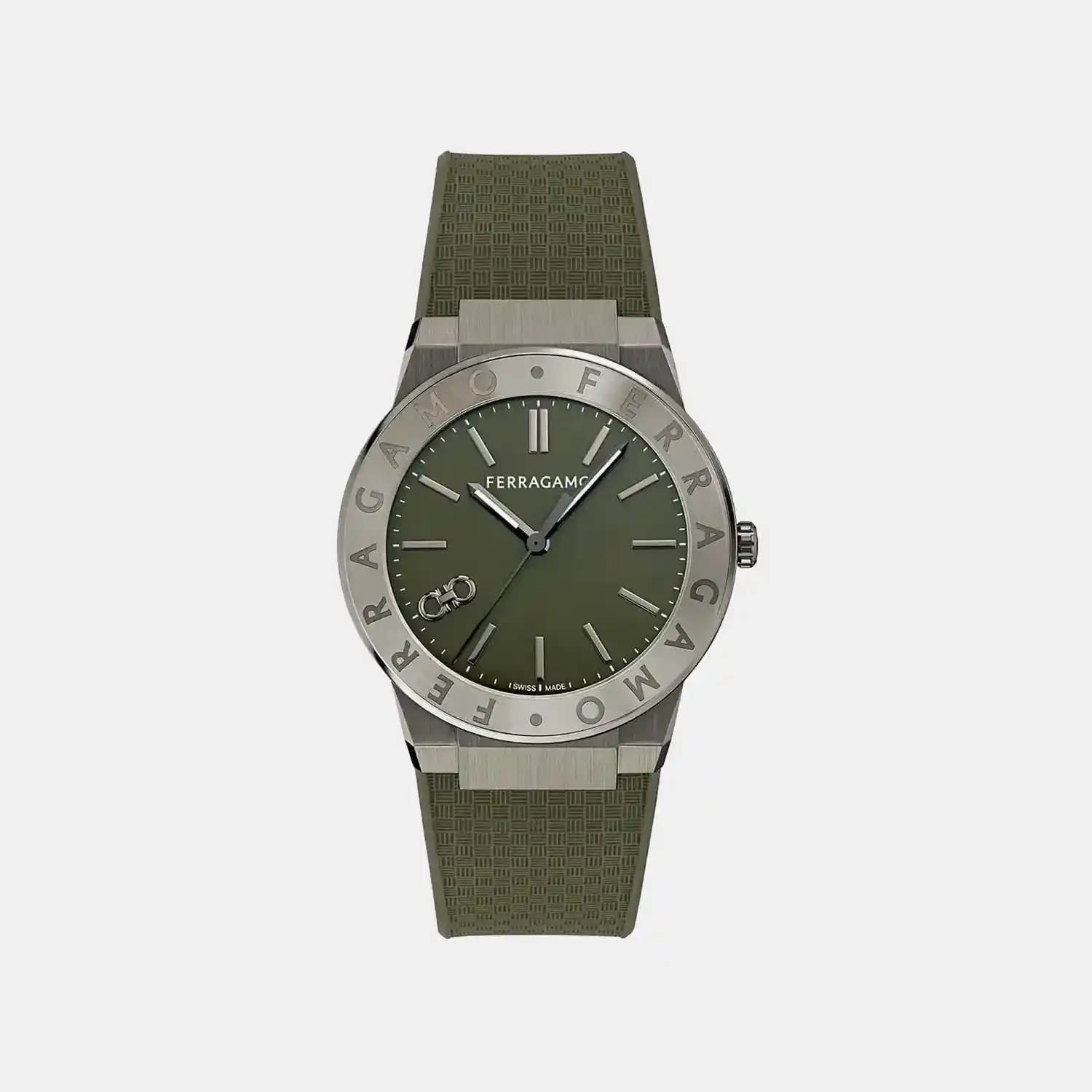 Men Quartz Green Dial Analog Silicone Watch SFNT00125