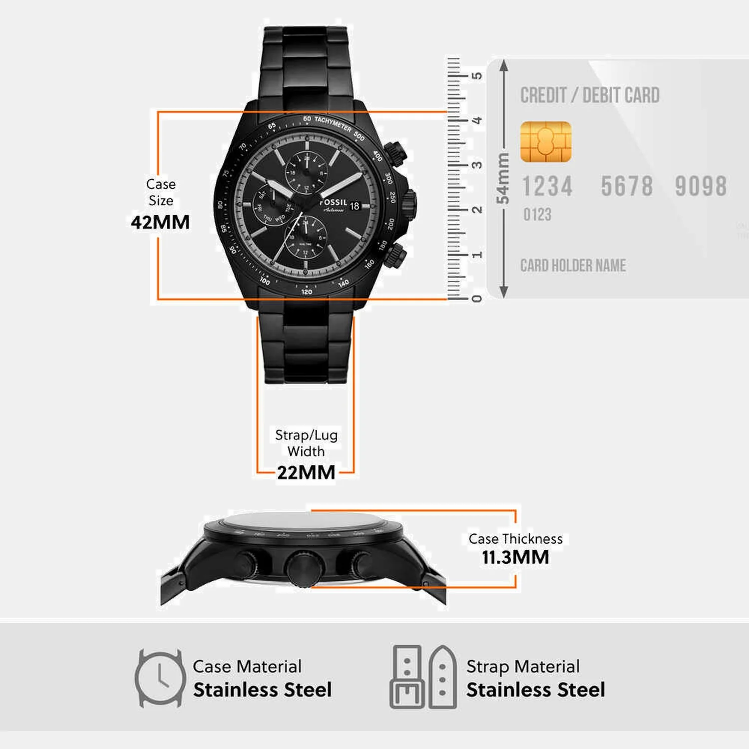 Autocross Men Quartz Black Dial Chronograph Stainless Steel Watch FS6125 - Image 5
