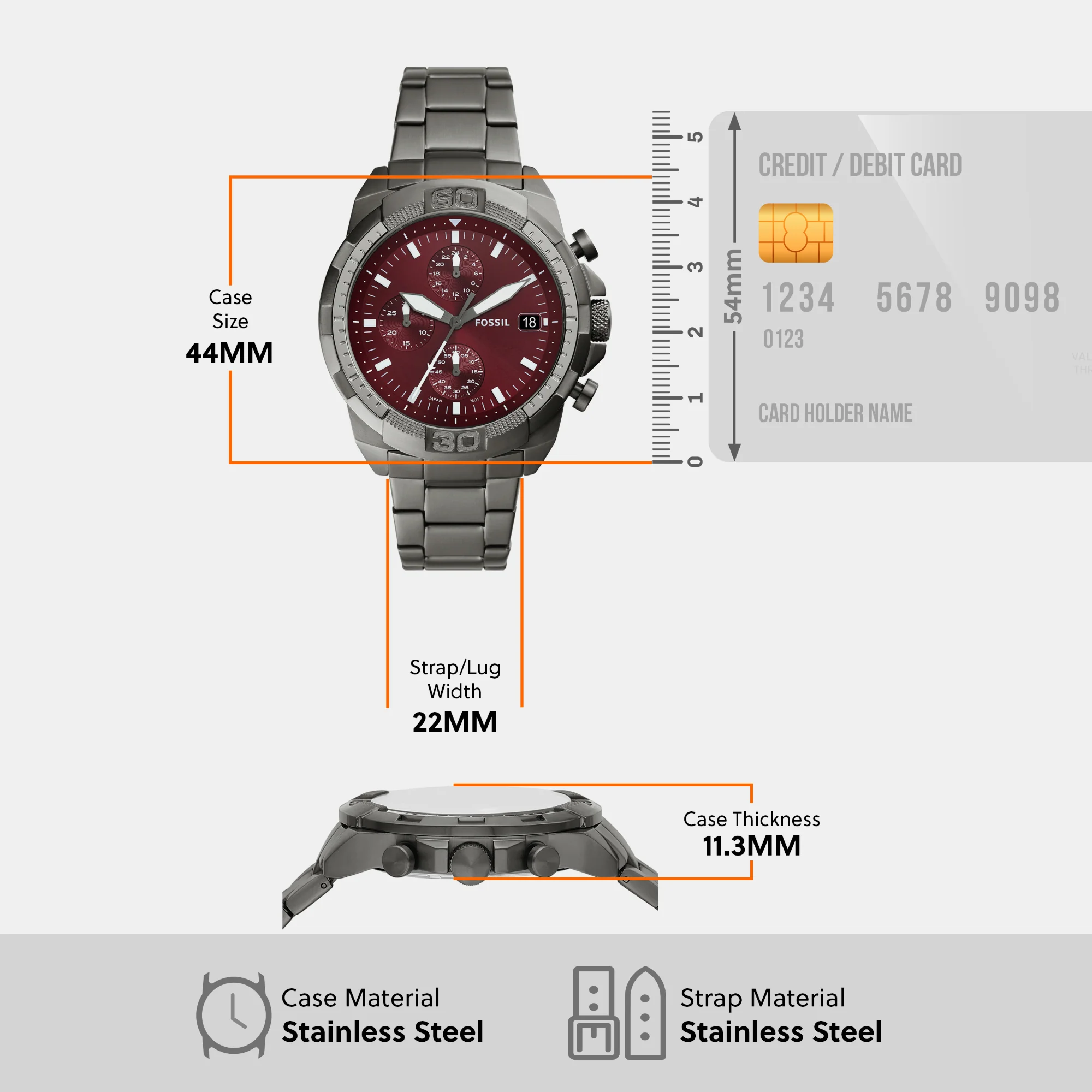 Bronson Men Quartz Smoke Dial Chronograph Stainless Steel Watch FS6017 - Image 7