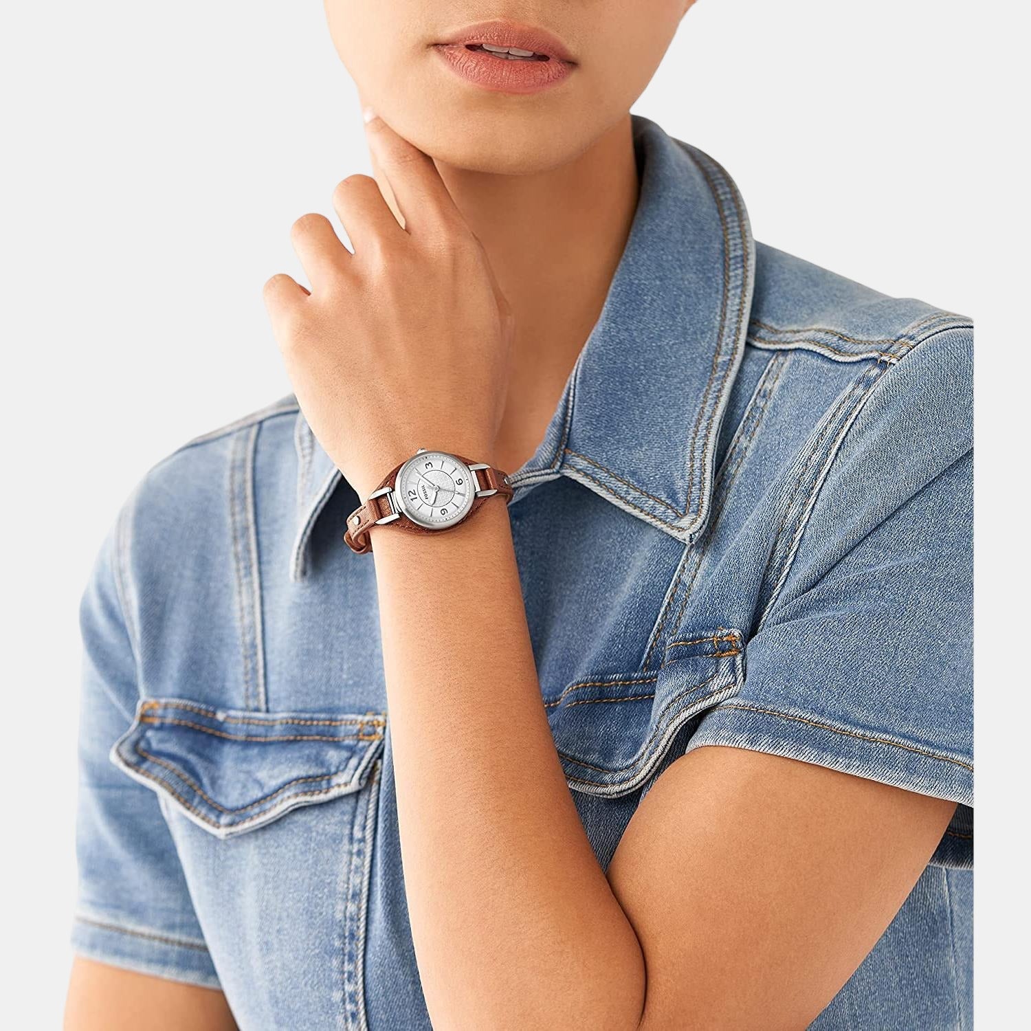 Carlie Women Quartz Silver Dial Analog Leather Watch ES5214 - Image 4