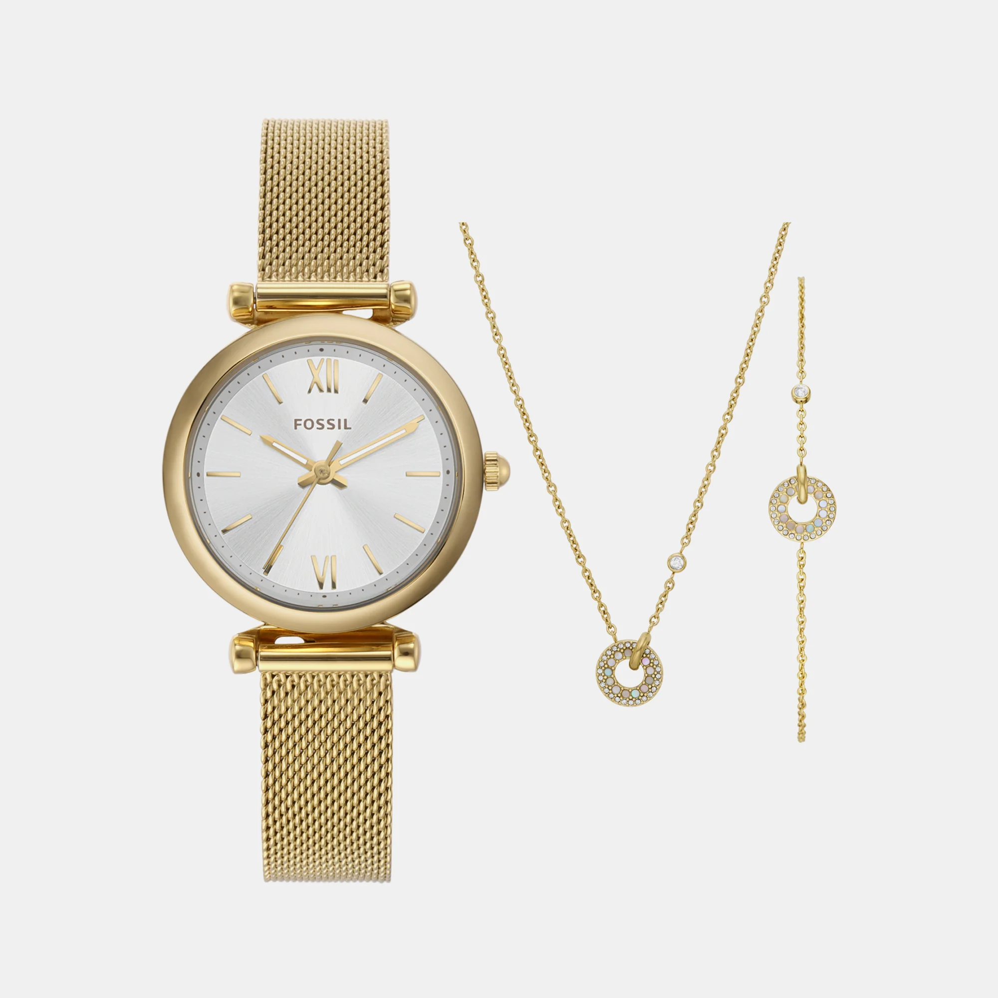 Carlie Women Quartz White Dial Analog Mesh Watch ES5251SET