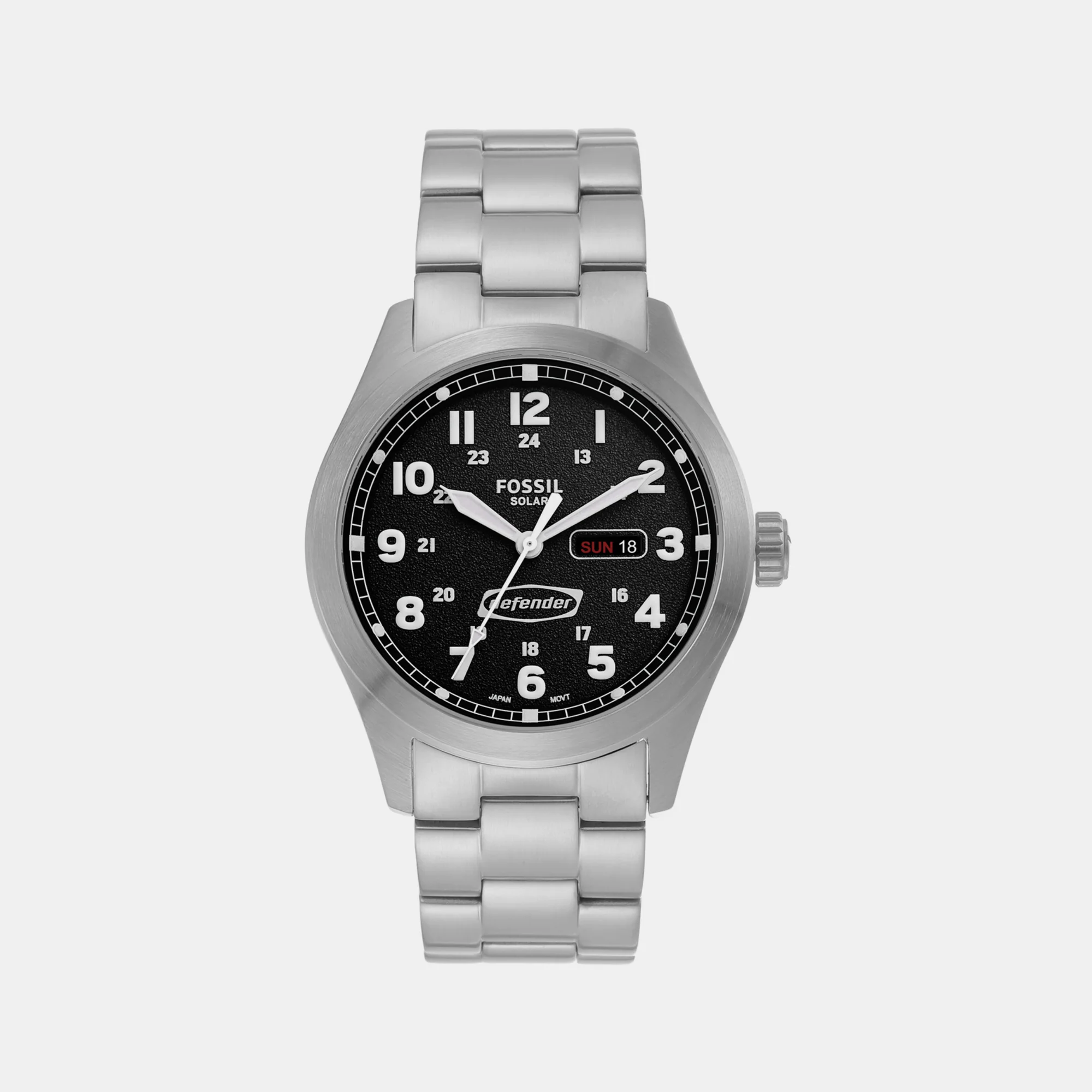 Defender Men Solar Black Dial Analog Stainless Steel Watch FS5976