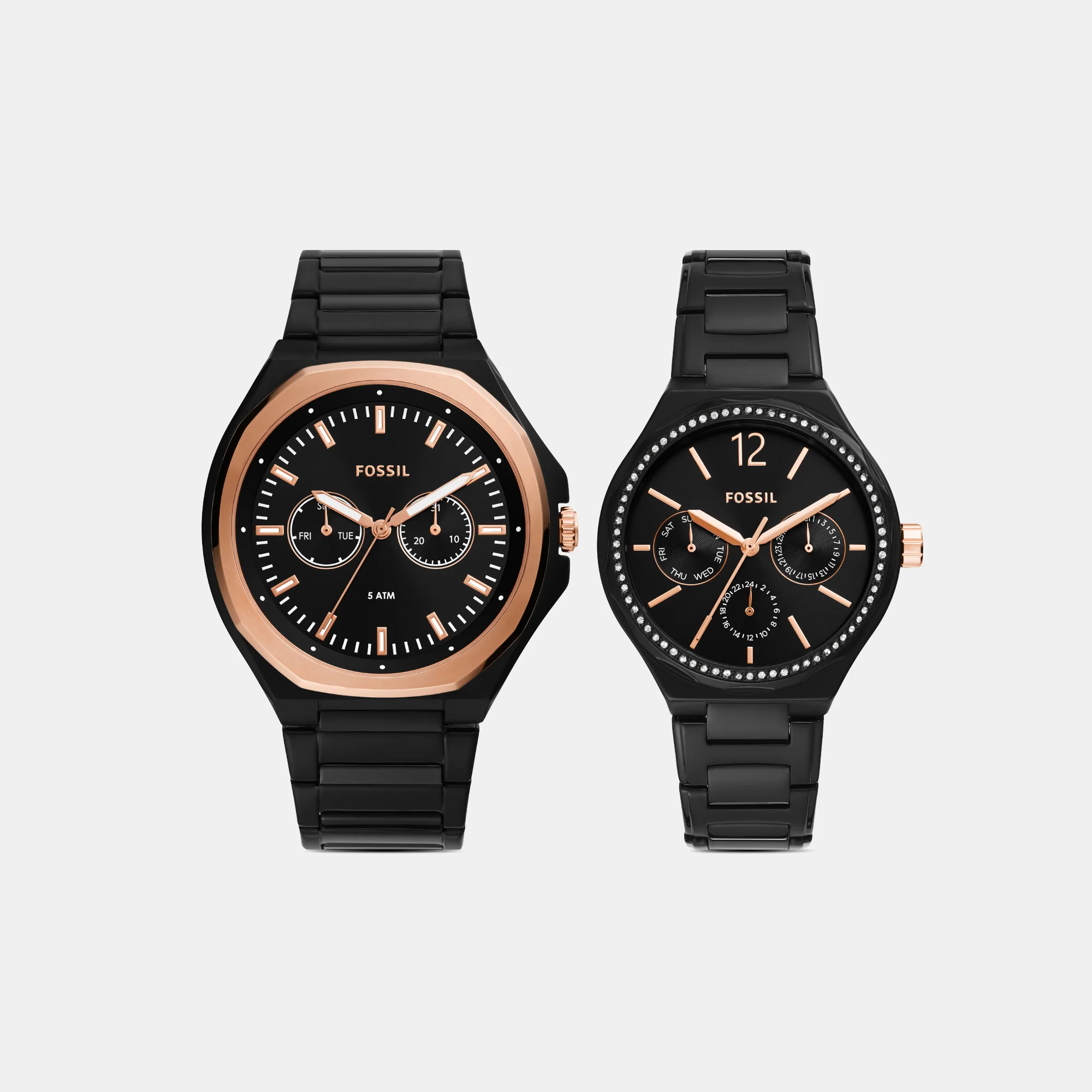 Evanston Couple Quartz Black Dial Multi-Function Stainless Steel Watch BQ2645SET - Image 2