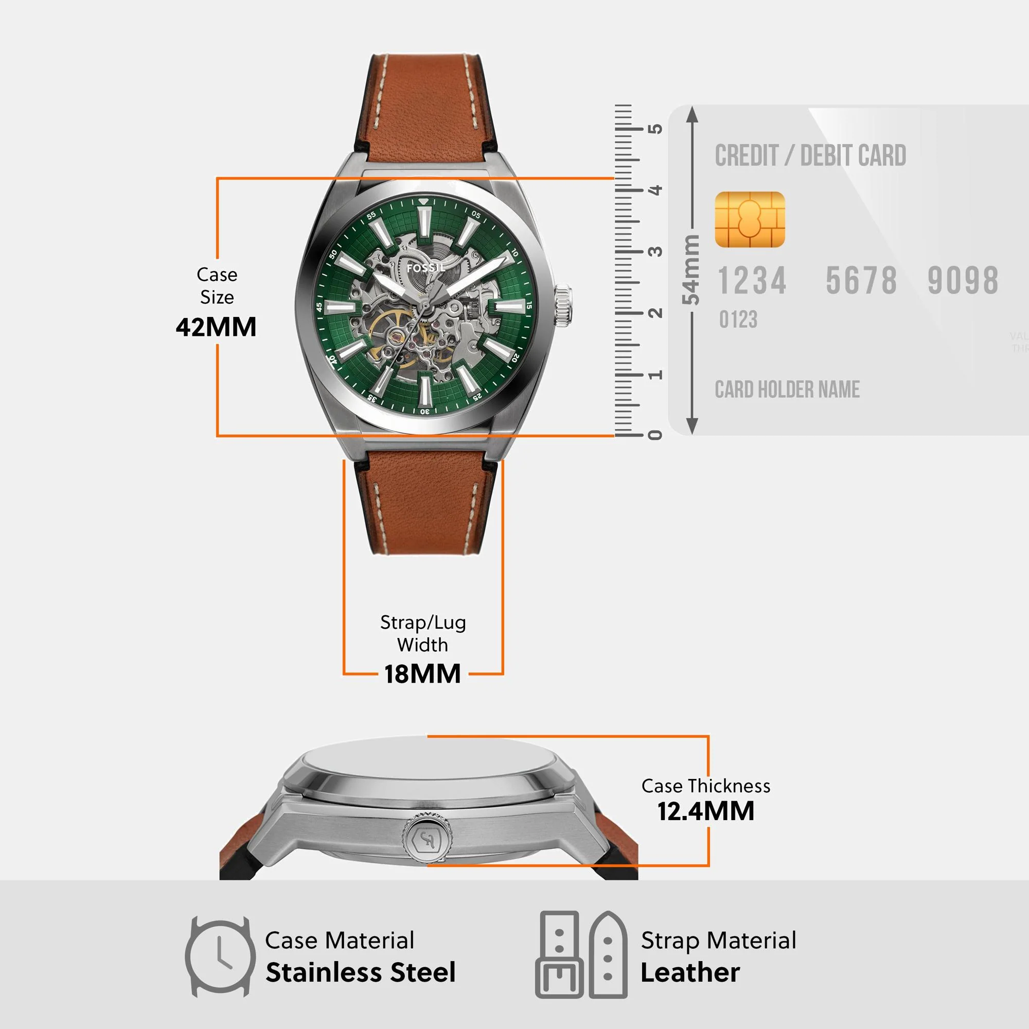 Everett Men Automatic Green Dial Analog Leather Watch ME3261 - Image 7