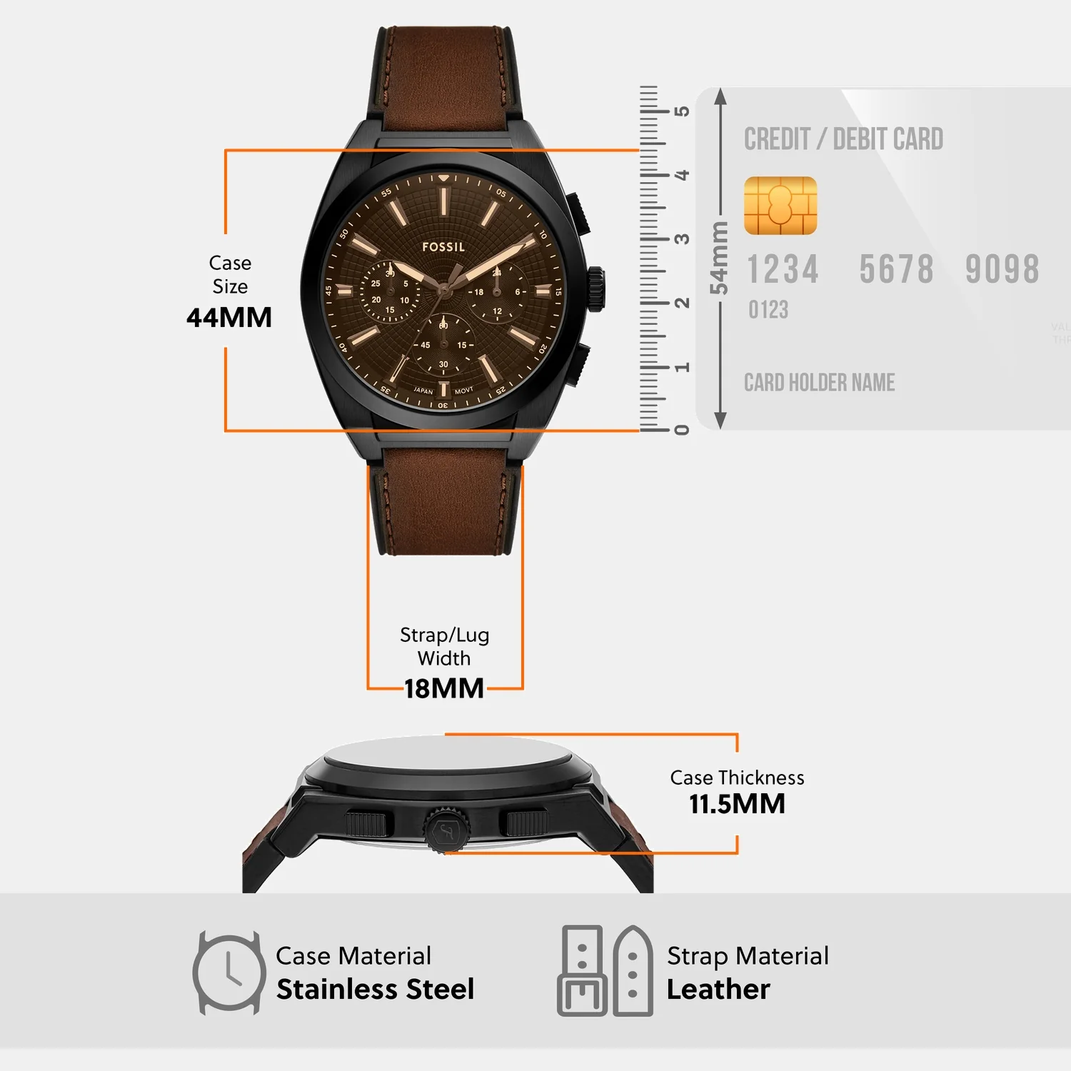 Everett Men Quartz Brown Dial Chronograph Leather Watch FS6108 - Image 9