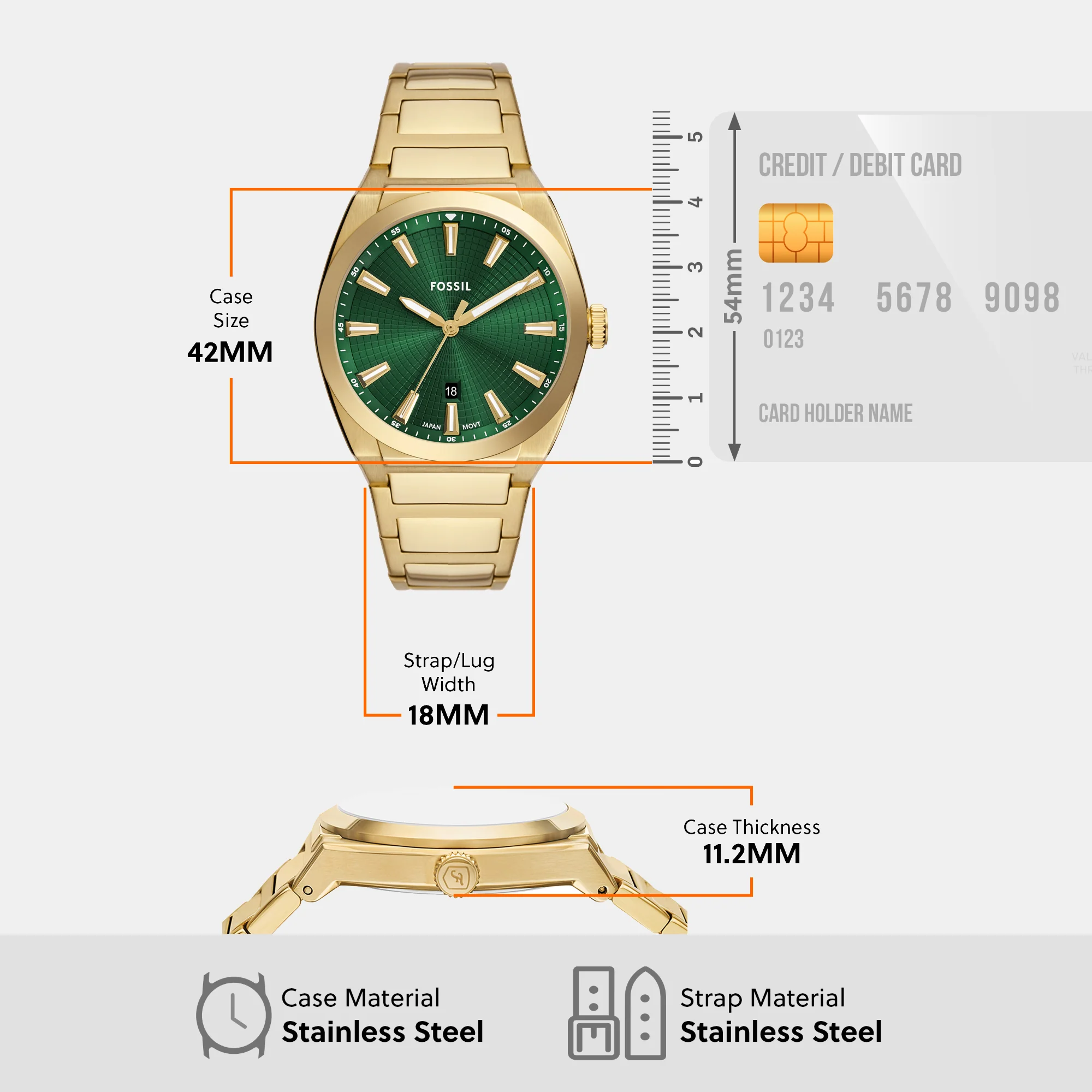 Everett Men Quartz Green Dial Analog Stainless Steel Watch FS6090 - Image 7