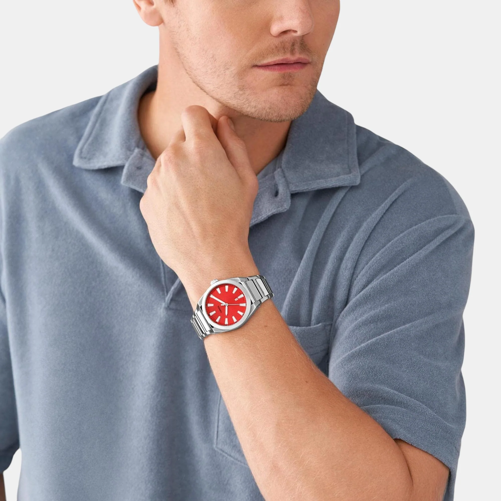Everett Men Quartz Red Dial Analog Stainless Steel Watch FS5984 - Image 4
