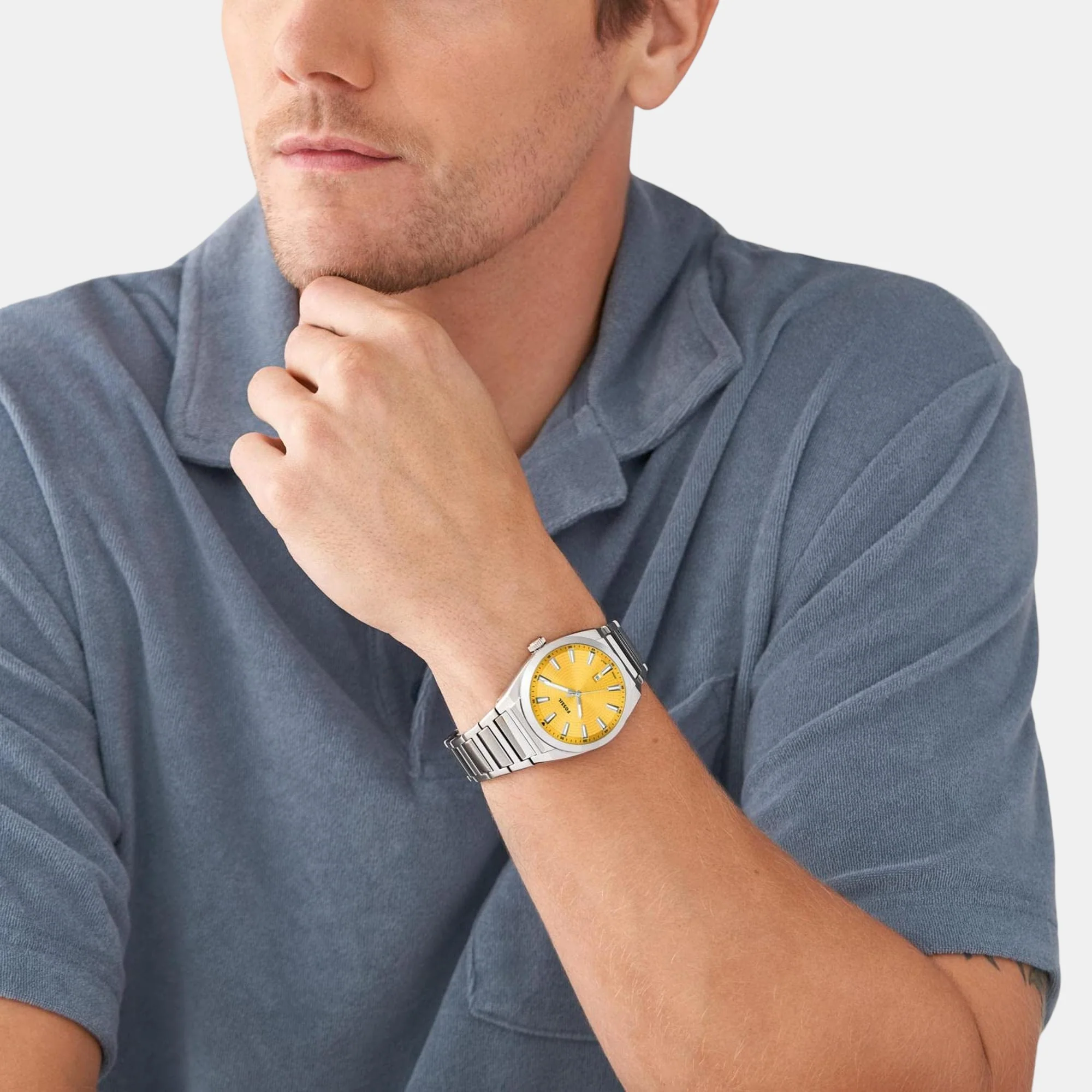Everett Men Quartz Yellow Dial Analog Stainless Steel Watch FS5985 - Image 4