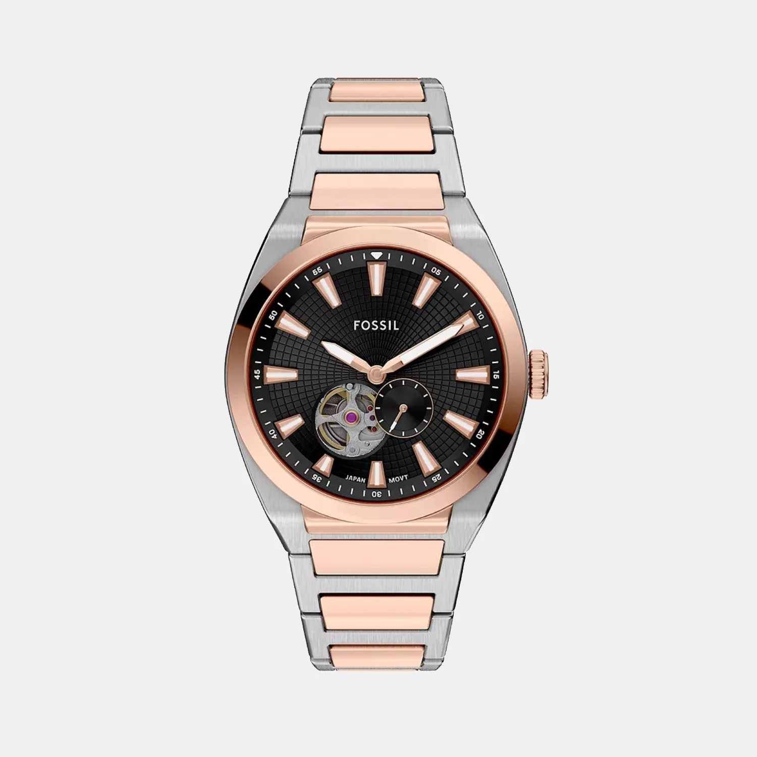 Everett Open Heart Men Automatic Black Dial Analog Stainless Steel Watch ME3277
