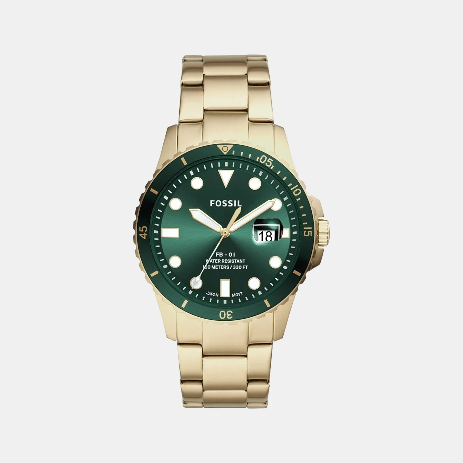 Fb-01 Men Quartz Green Dial Analog Stainless Steel Watch FS5658
