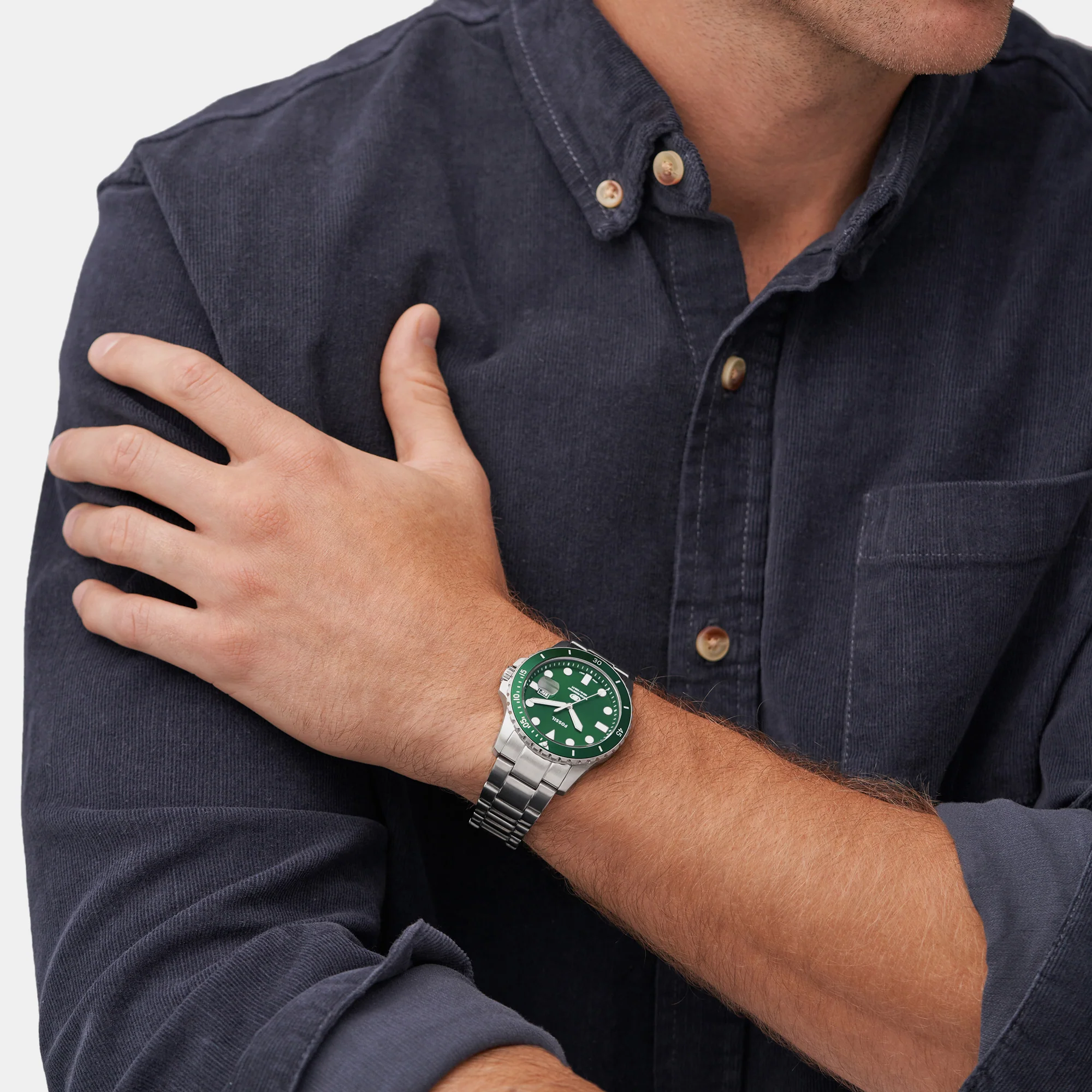Fossil Blue Dive Men Quartz Green Dial Analog Stainless Steel Watch FS6033 - Image 6