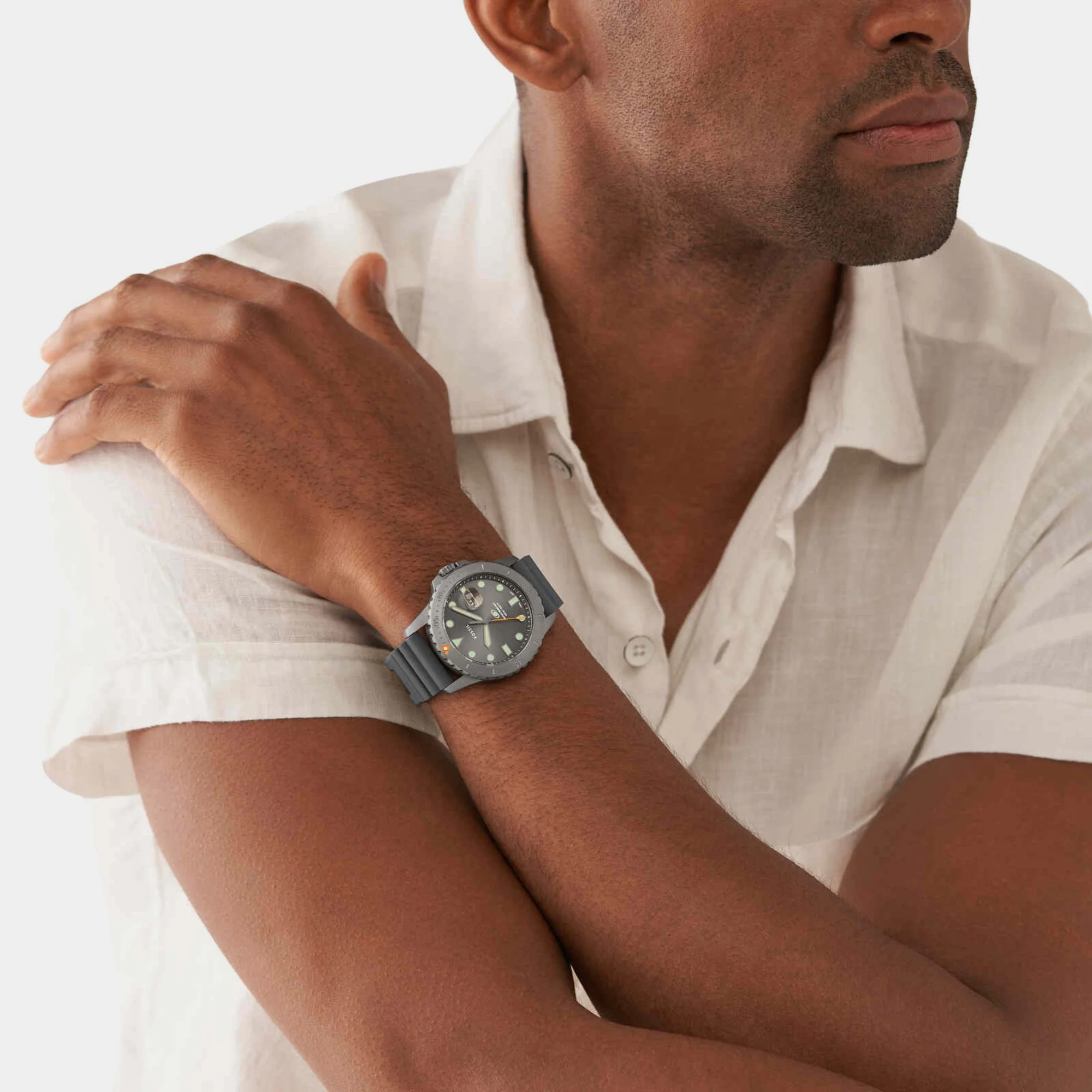 Fossil Blue Dive Men Quartz Grey Dial Analog Silicone Watch FS5994 - Image 3