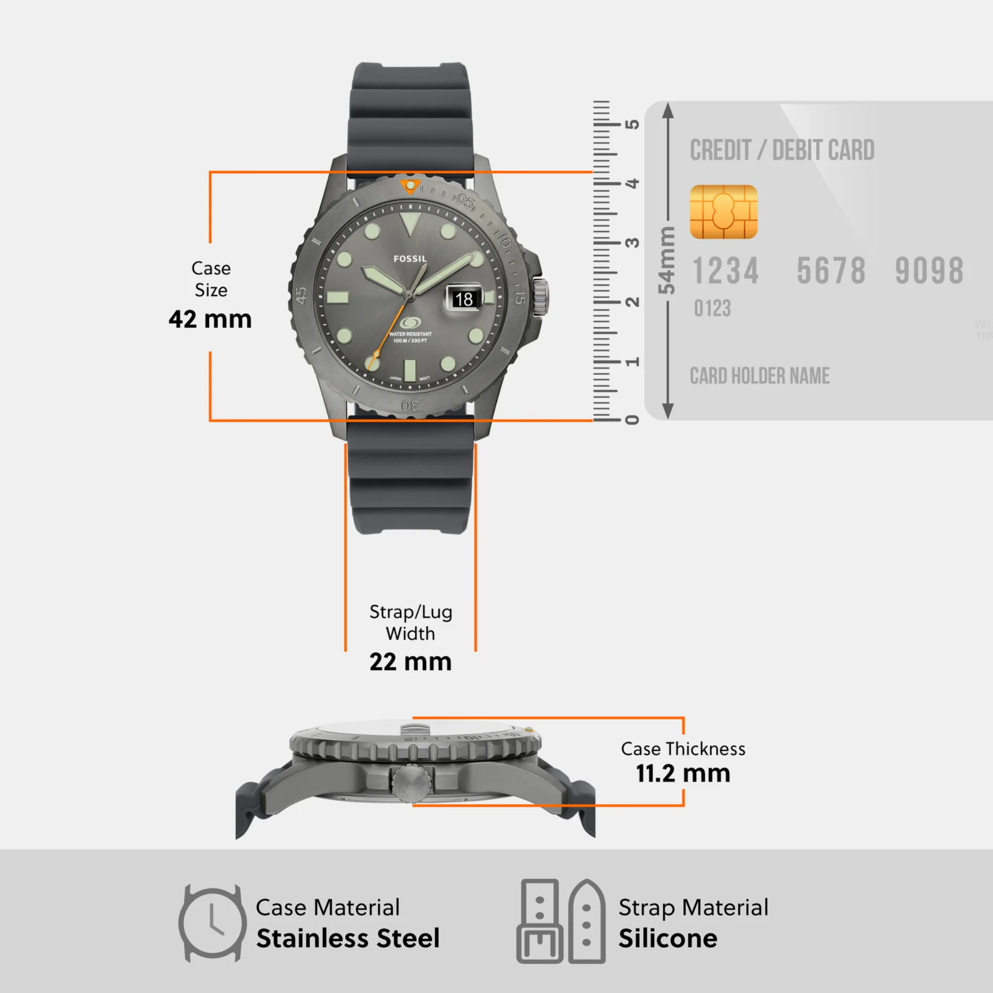 Fossil Blue Dive Men Quartz Grey Dial Analog Silicone Watch FS5994 - Image 4
