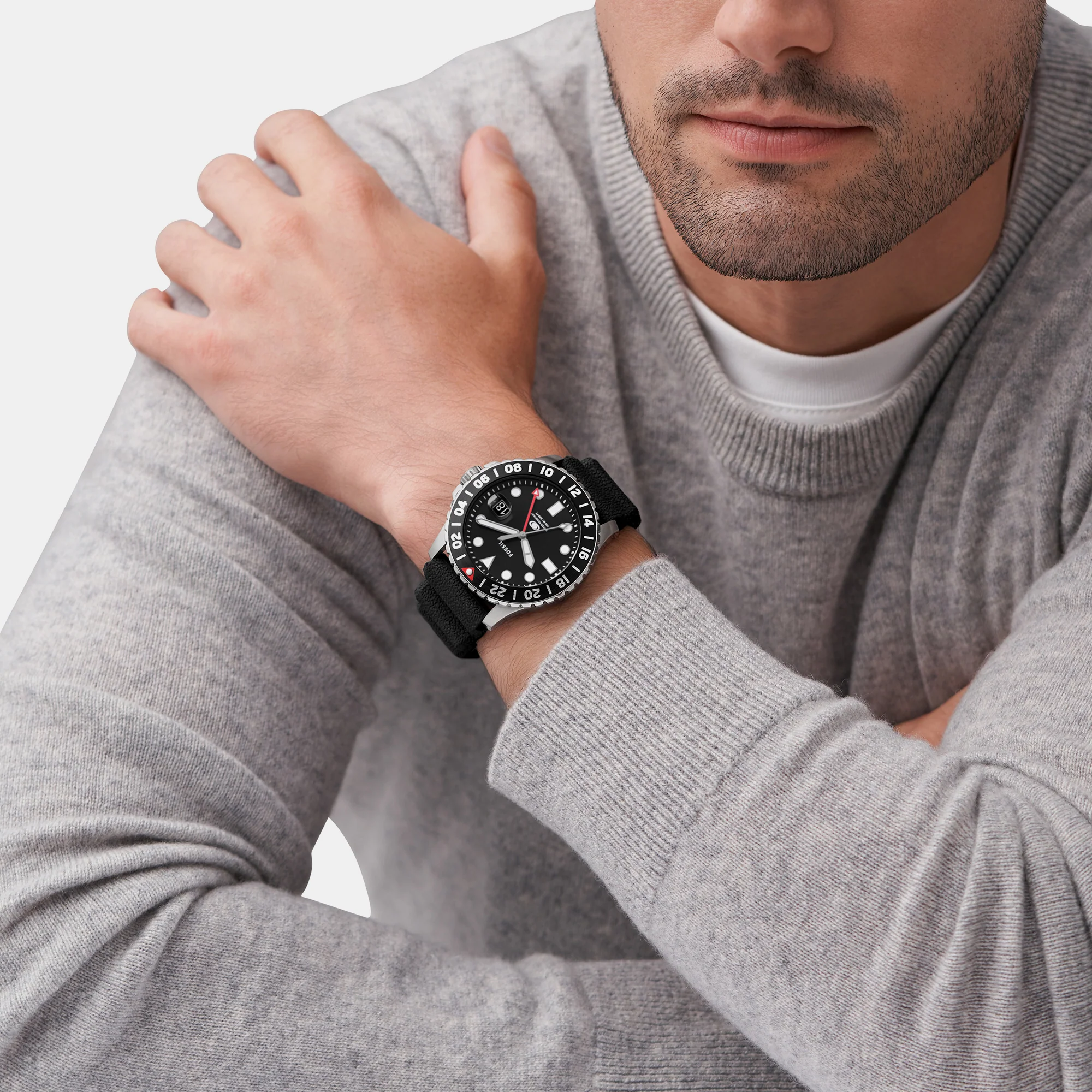 Fossil Blue GMT Men Black Dial Analog Silicone Watch FS6036 - Image 7