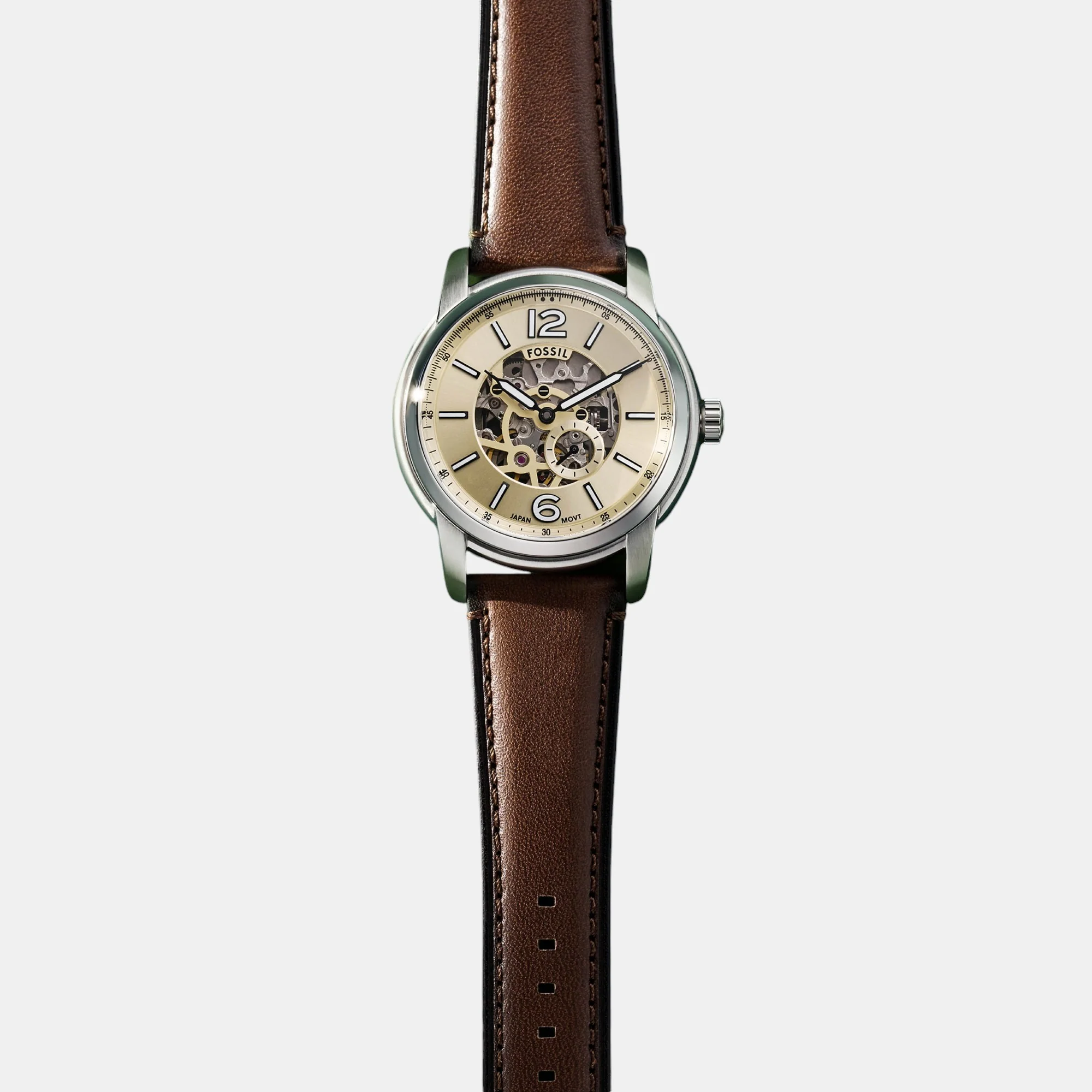 Fossil Heritage Men Automatic Cream Dial Analog Leather Watch ME3264 - Image 6