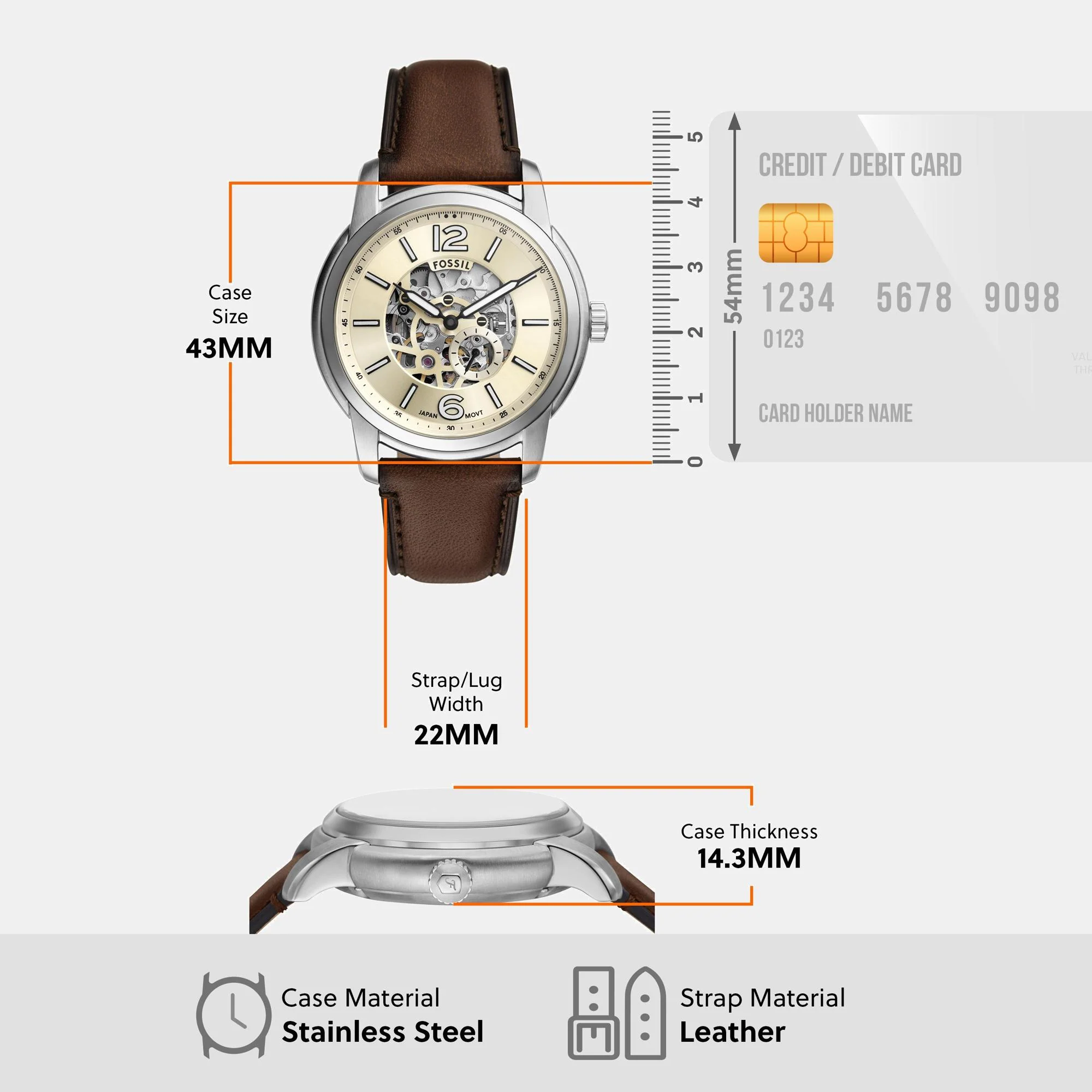 Fossil Heritage Men Automatic Cream Dial Analog Leather Watch ME3264 - Image 8