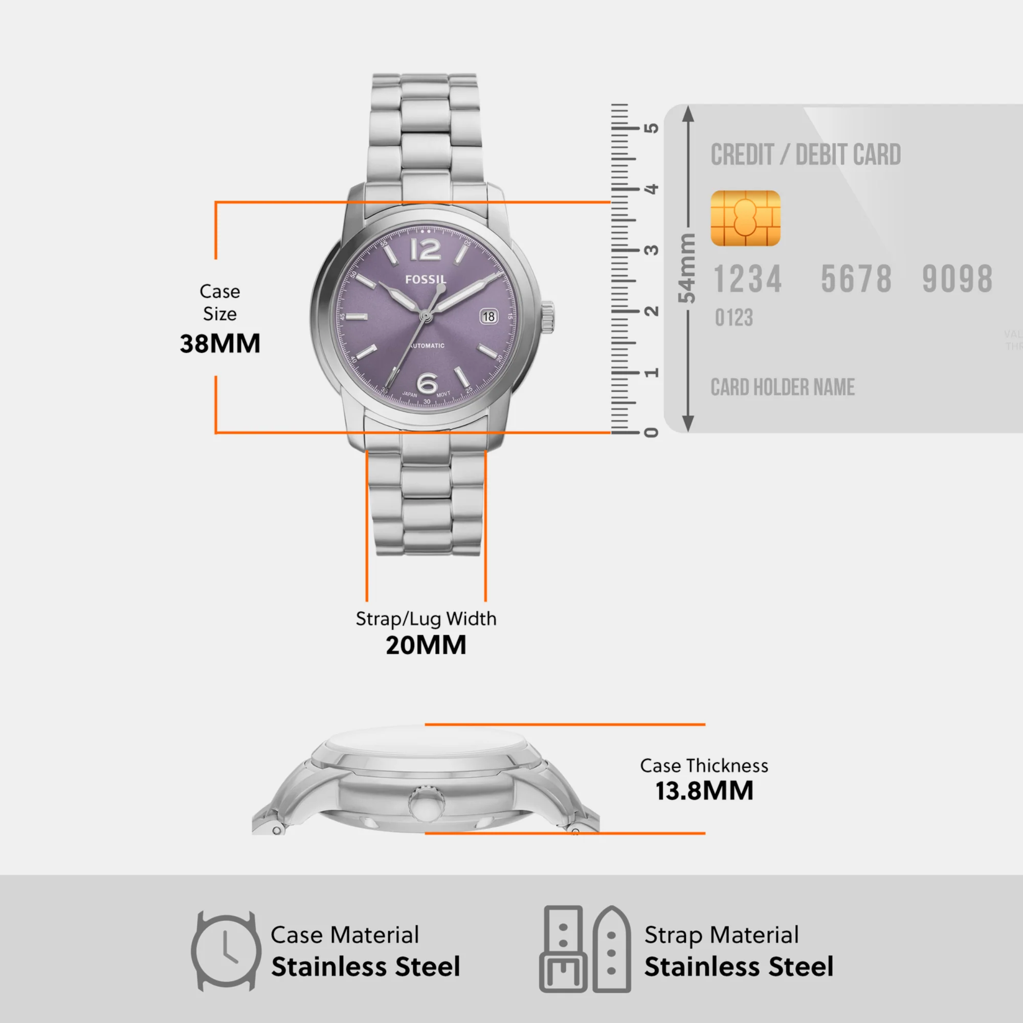 Fossil Heritage Women Automatic Purple Dial Analog Stainless Steel Watch ME3246 - Image 4