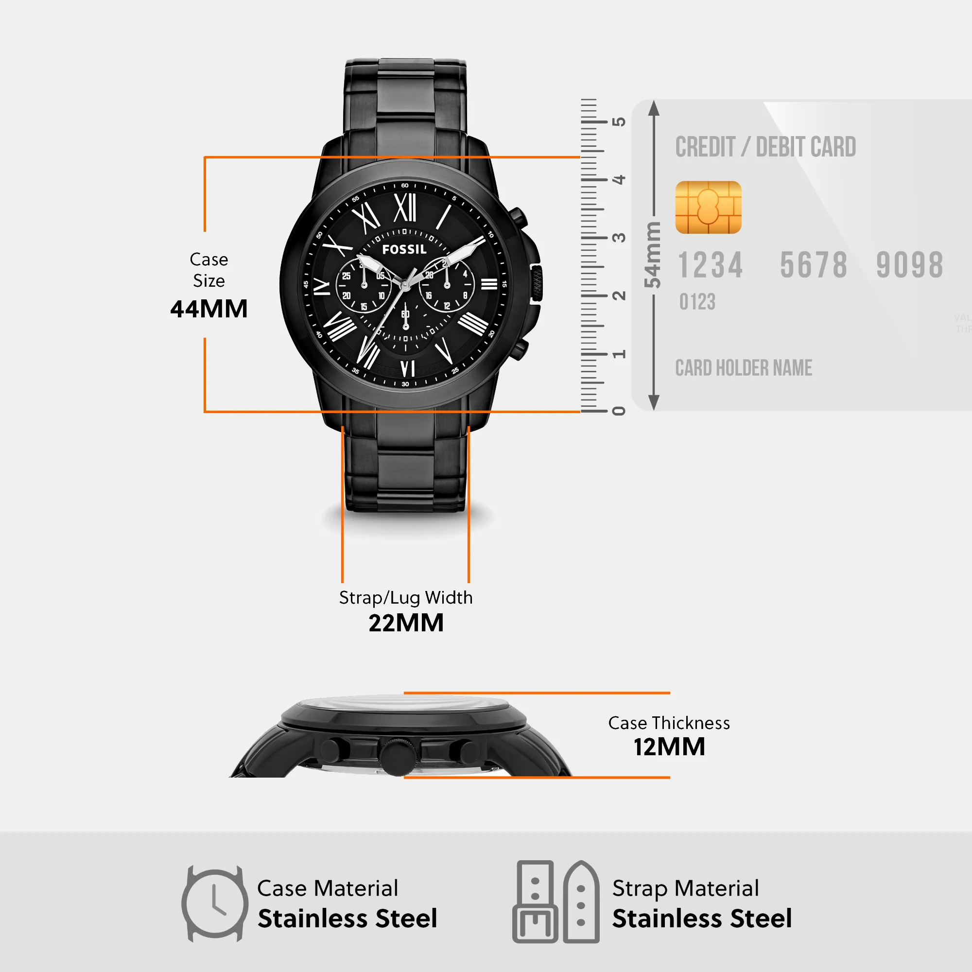 Grant Men Quartz Black Dial Chronograph Stainless Steel Watch FS4832 - Image 8