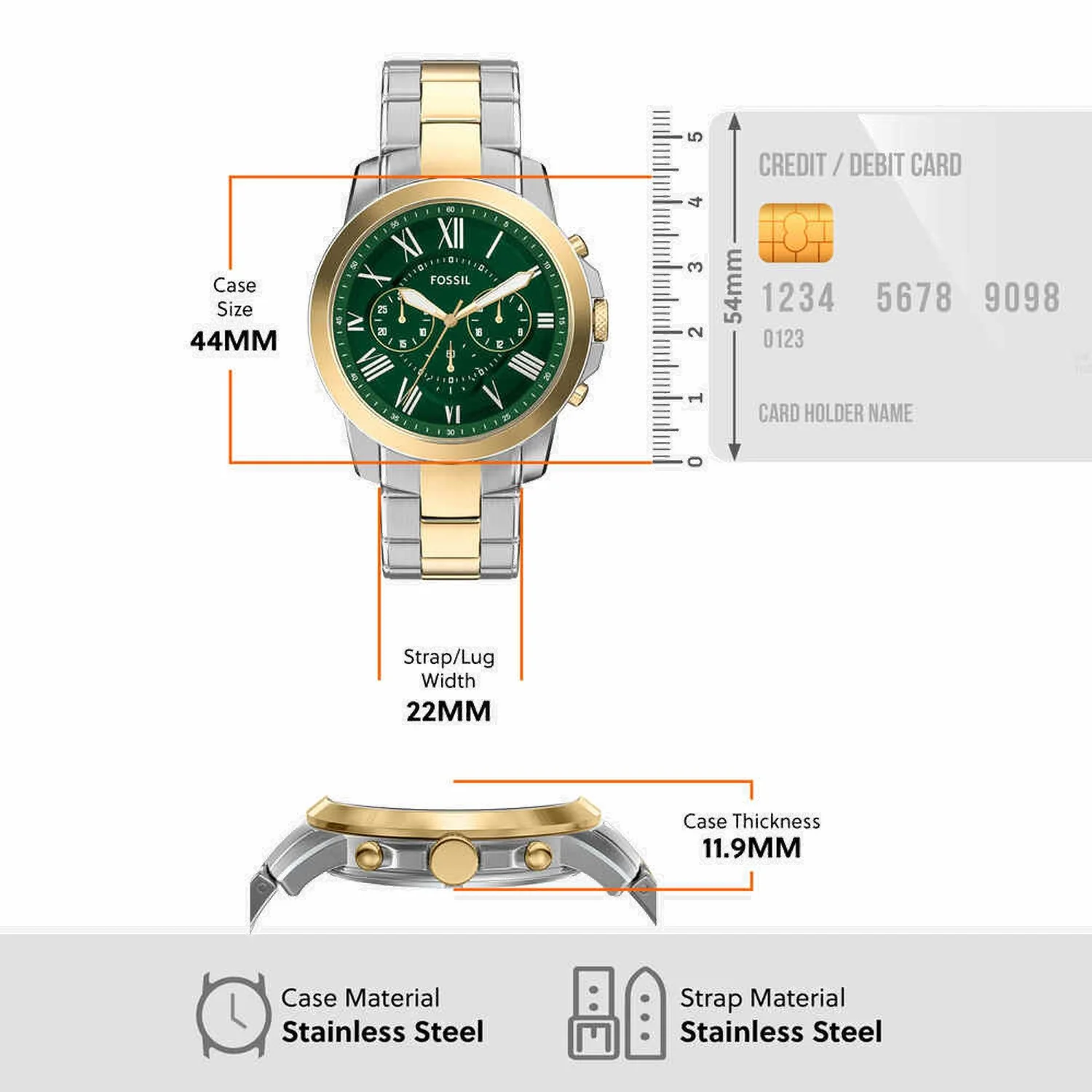 Grant Men Quartz Green Dial Chronograph Stainless Steel Watch FS6131 - Image 5
