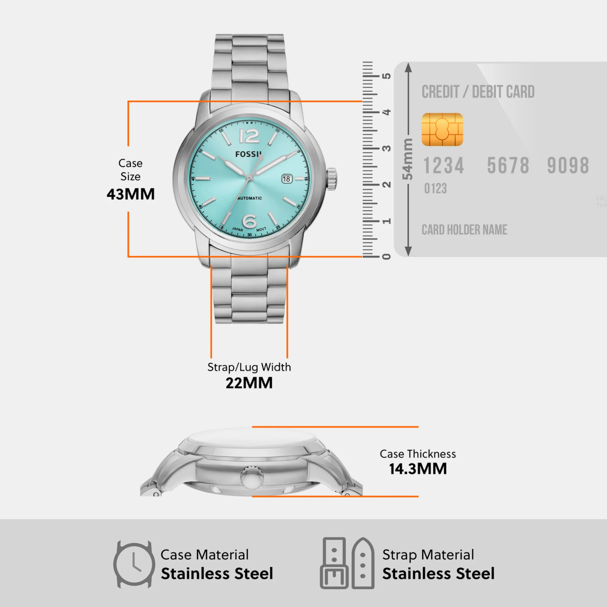 Heritage Men Automatic Turquoise Dial Analog Stainless Steel Watch ME3241 - Image 4
