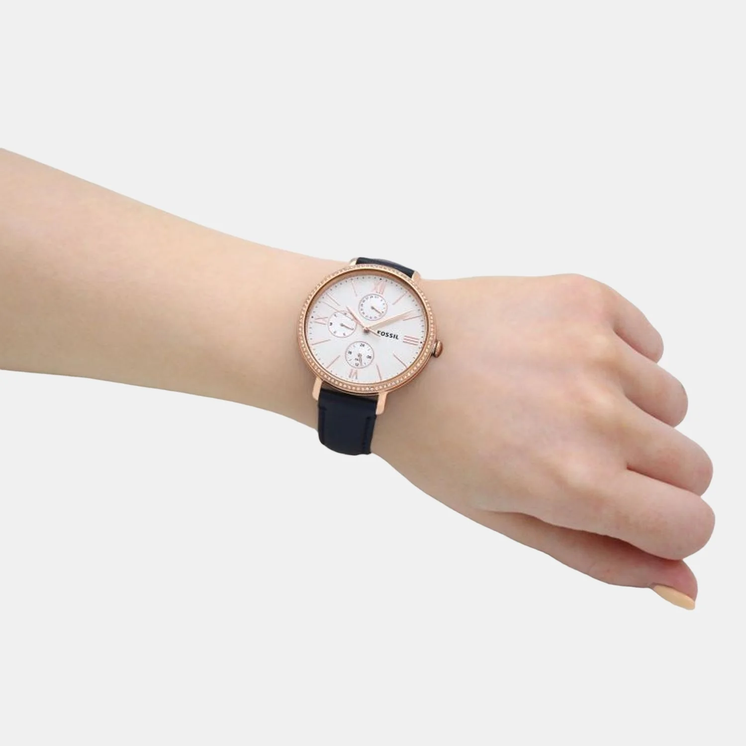 Jacqueline Women Quartz Silver Dial Chronograph Leather Watch ES5096 - Image 4