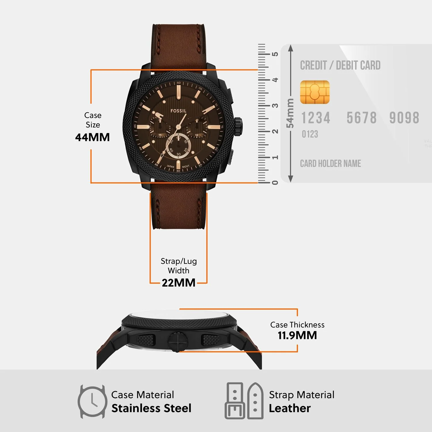 Machine Men Quartz Black Dial Chronograph Leather Watch FS6101 - Image 8