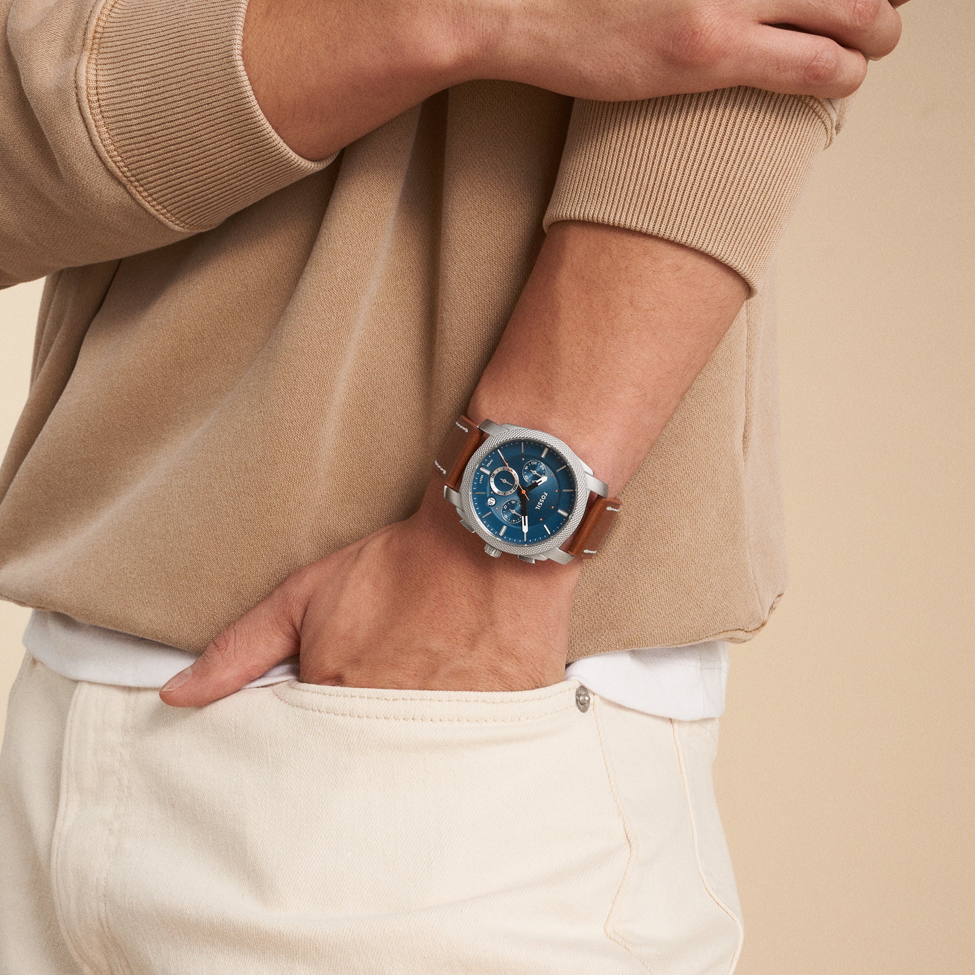 Machine Men Quartz Blue Dial Chronograph Leather Watch FS6059 - Image 5