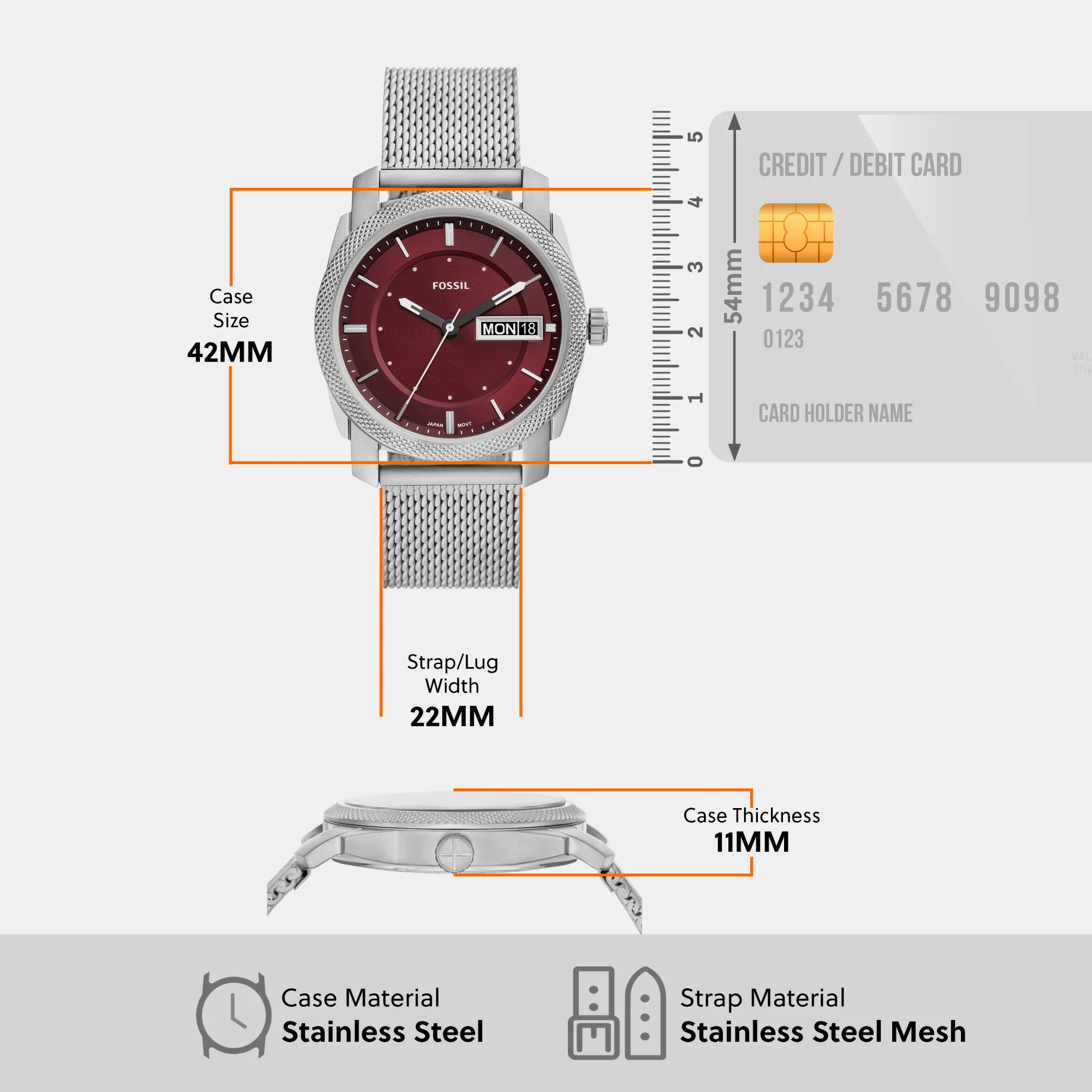 Machine Men Quartz Burgundy Dial Analog Stainless Steel Watch FS6014 - Image 7