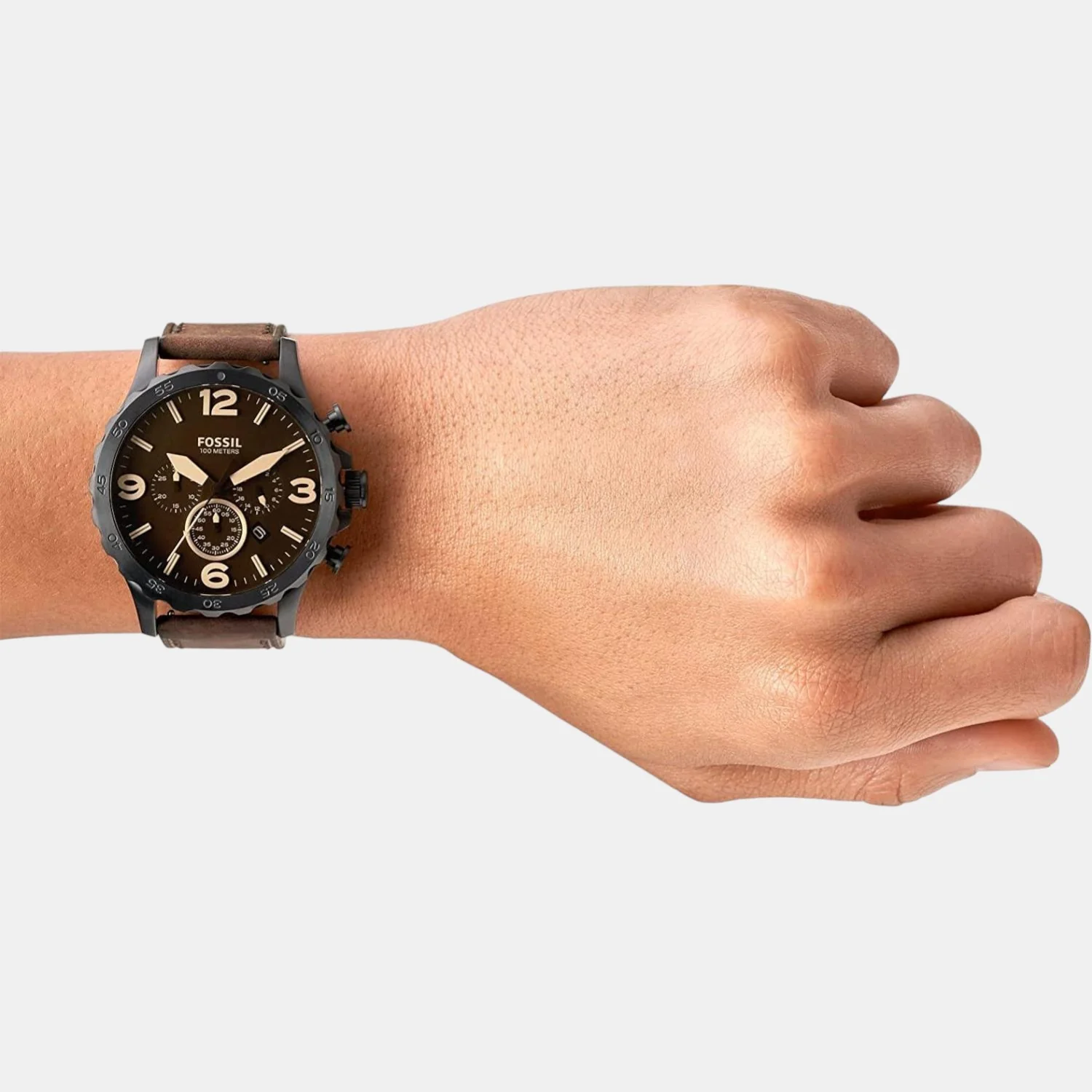 Nate Men Quartz Brown Dial Chronograph Leather Watch JR1487 - Image 5