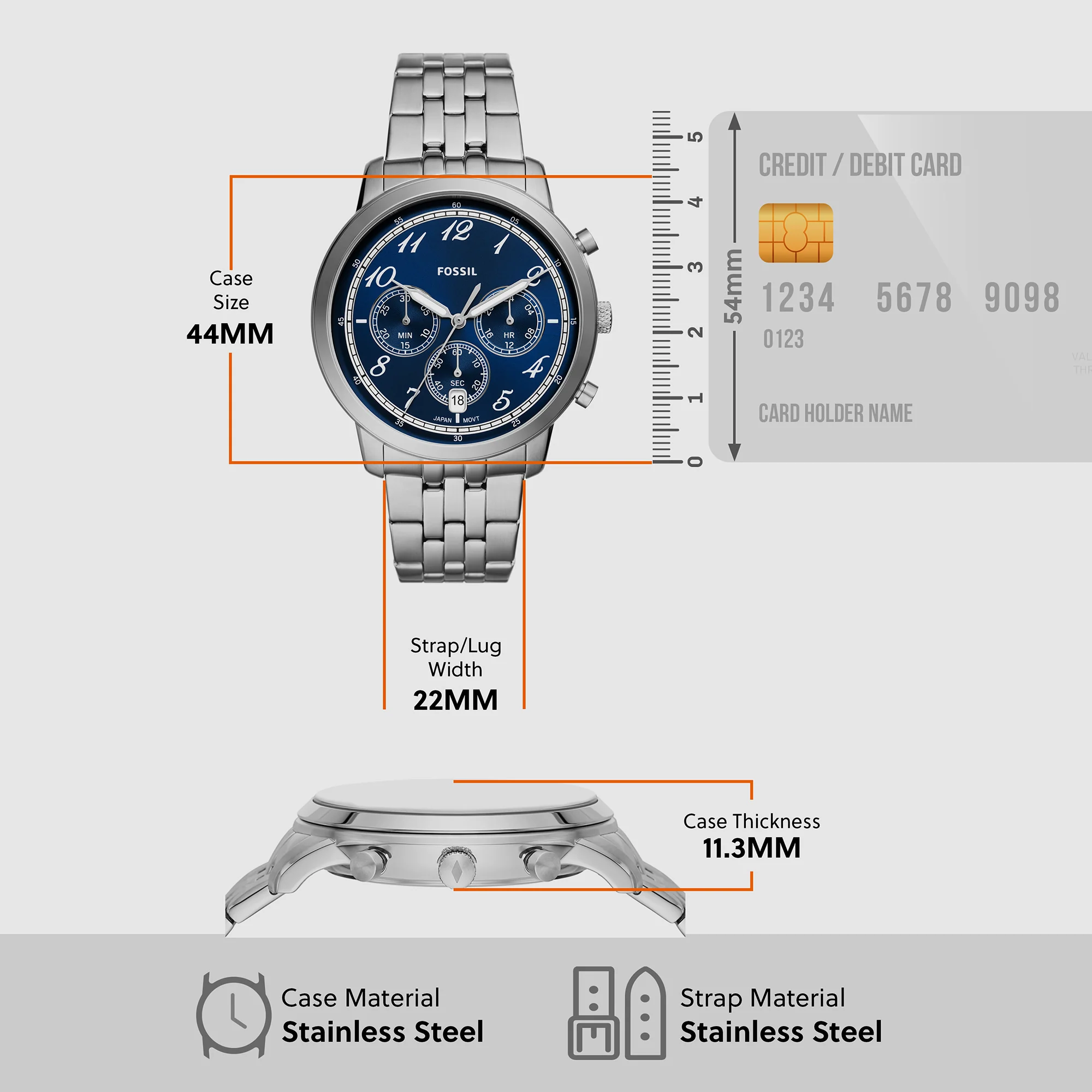 Neutra Men Quartz Blue Dial Chronograph Stainless Steel Watch FS6025 - Image 5