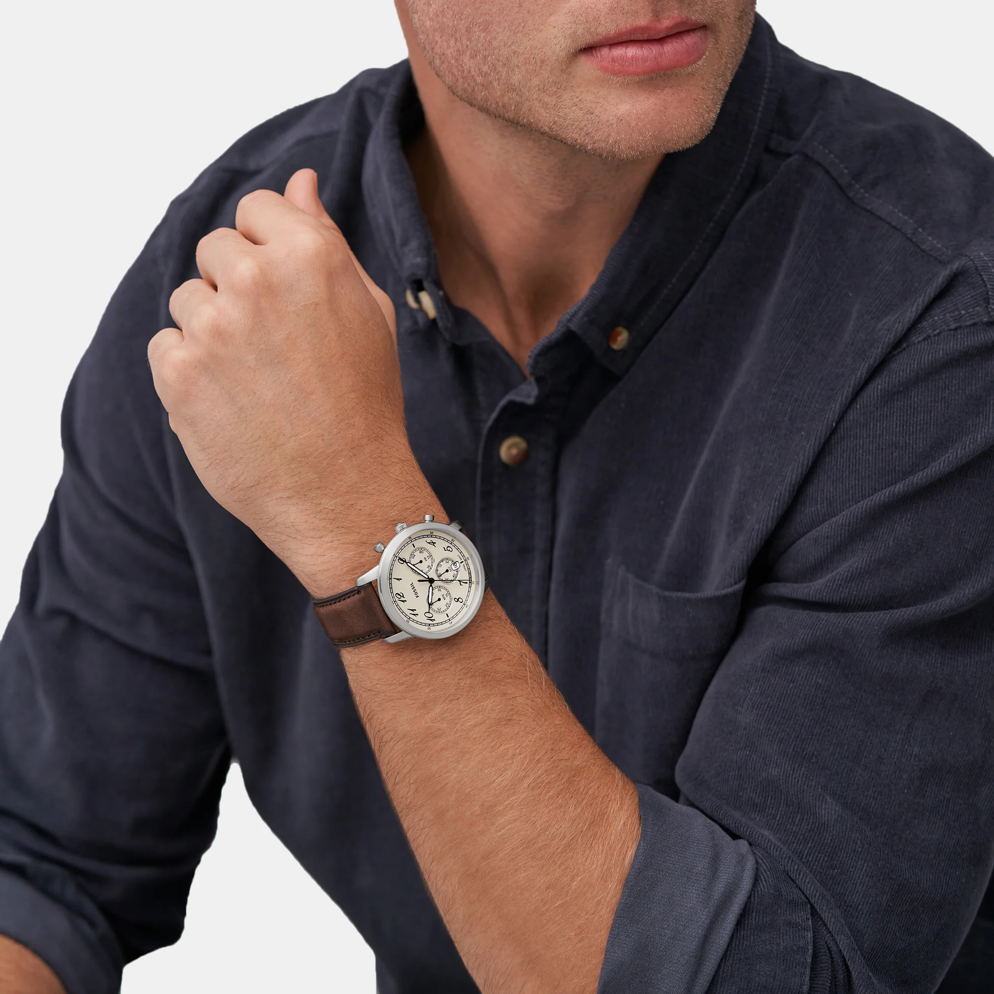 Neutra Men Quartz Cream Dial Chronograph Leather Watch FS6022 - Image 6