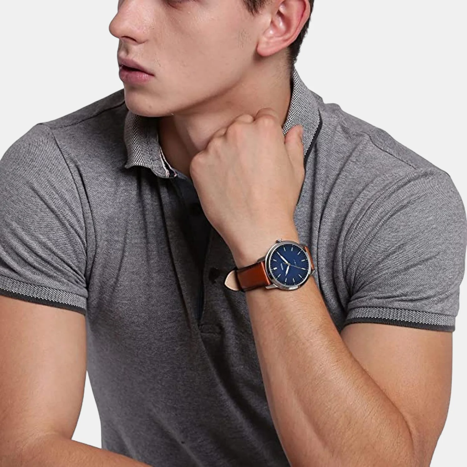 The Minimalist Men Quartz Blue Dial Analog Leather Watch FS5304 - Image 5