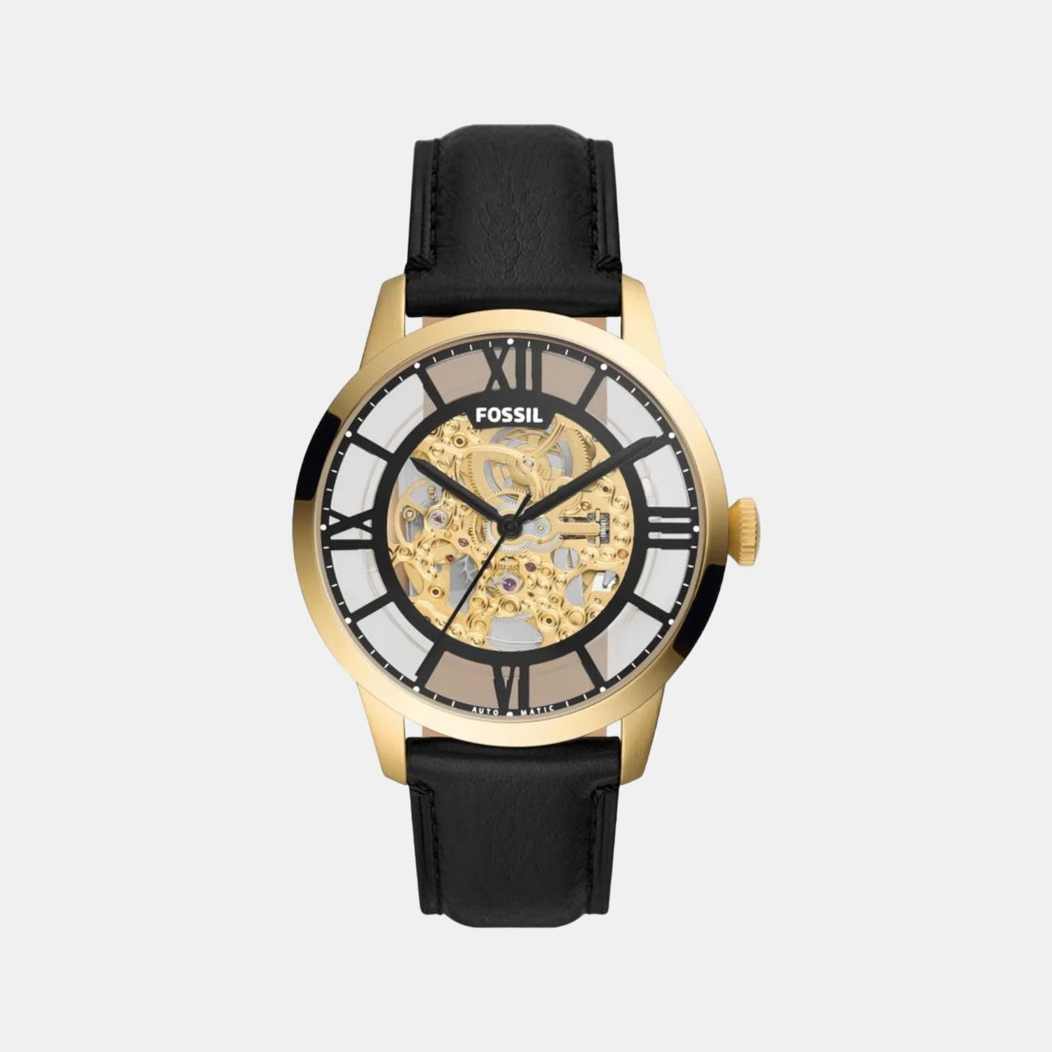 Towns Men Automatic Black Dial Analog Leather Watch ME3210