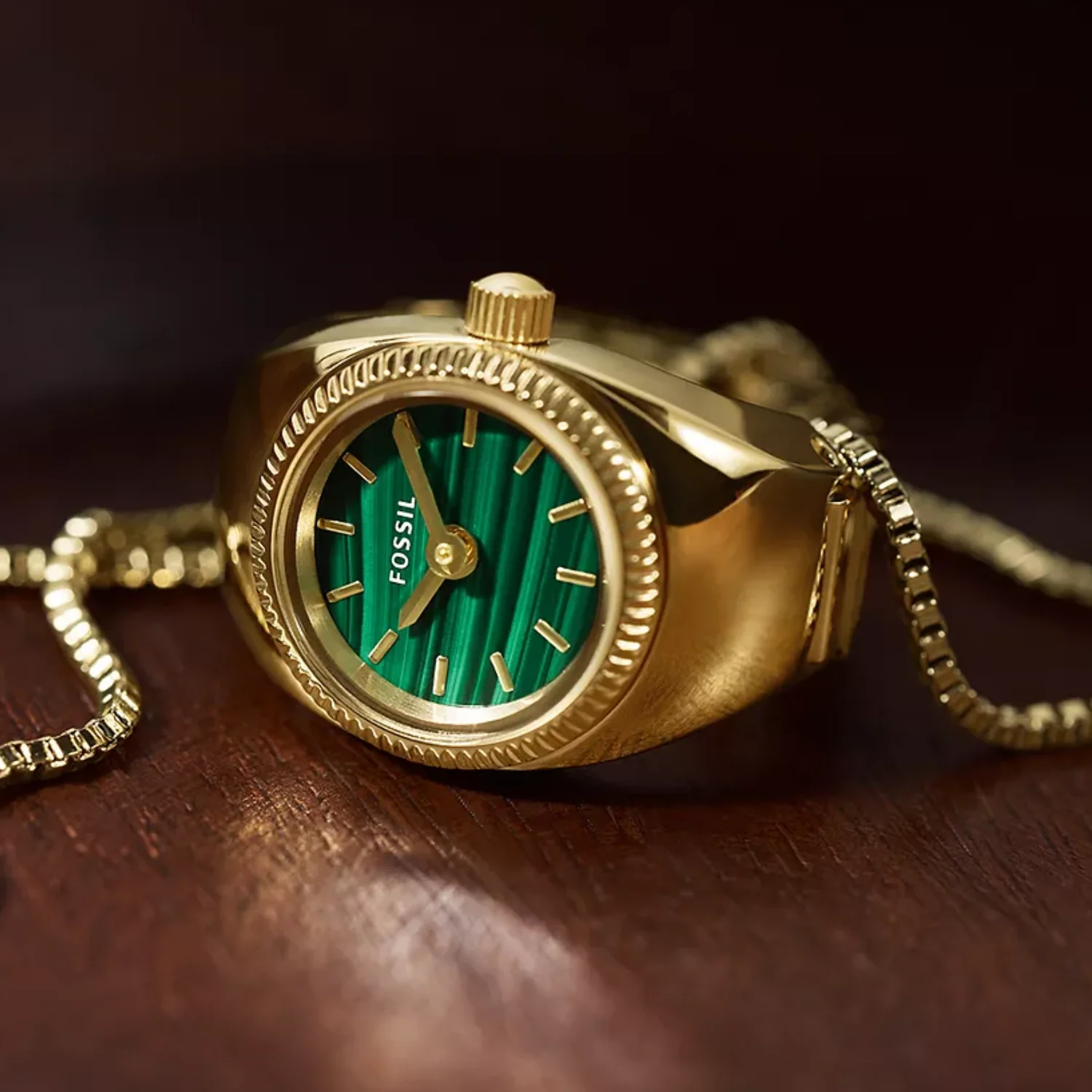 Watch Ring Women Quartz Green Dial Analog Stainless Steel Watch ES5308 - Image 5