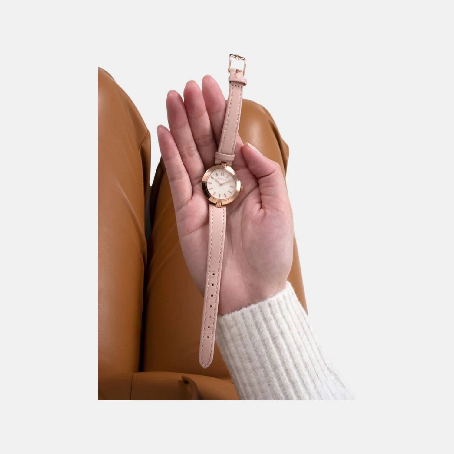 Furla Logo Links Women Quartz Silver Dial Analog Leather Watch WW00006003L3 - Image 5