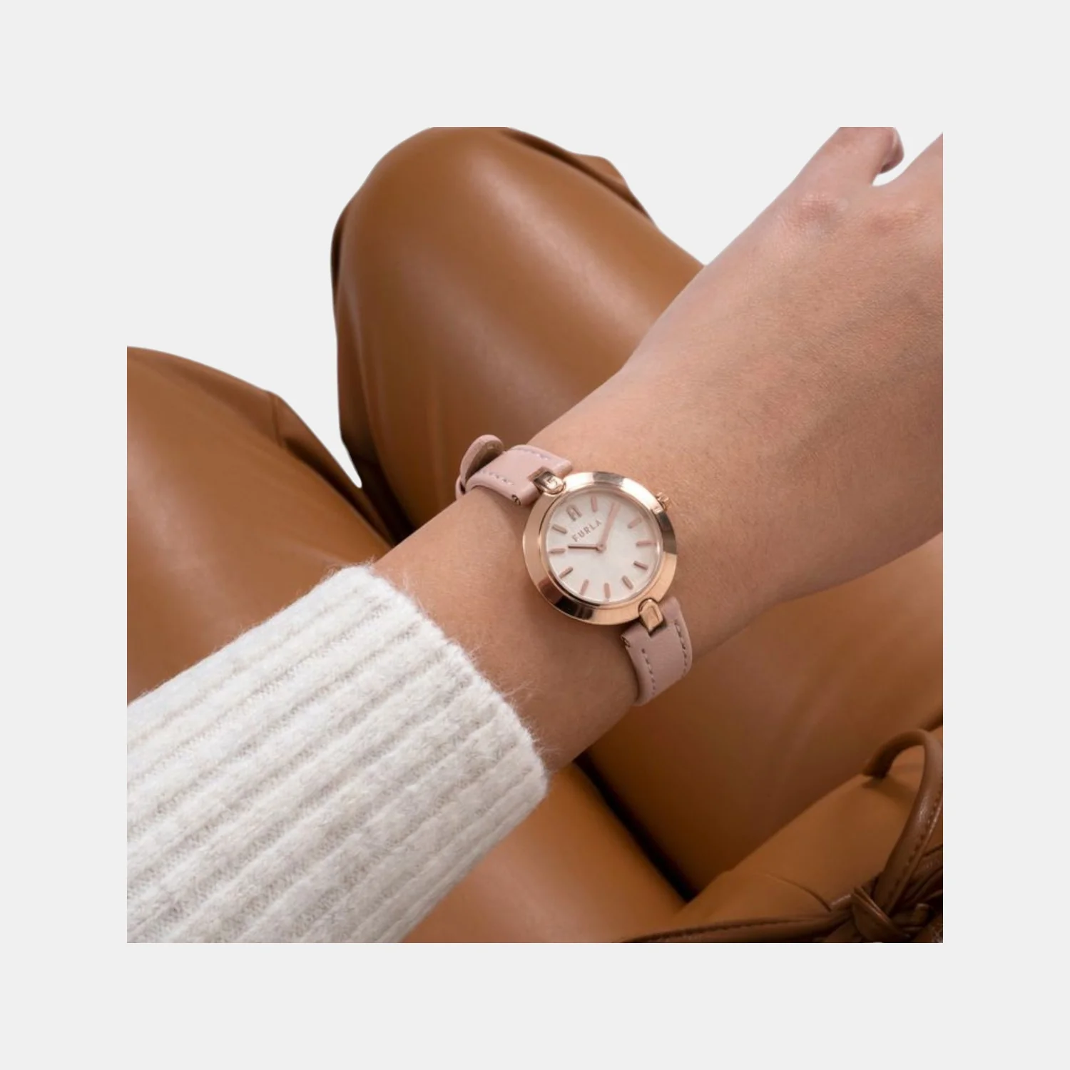 Furla Logo Links Women Quartz Silver Dial Analog Leather Watch WW00006003L3 - Image 6