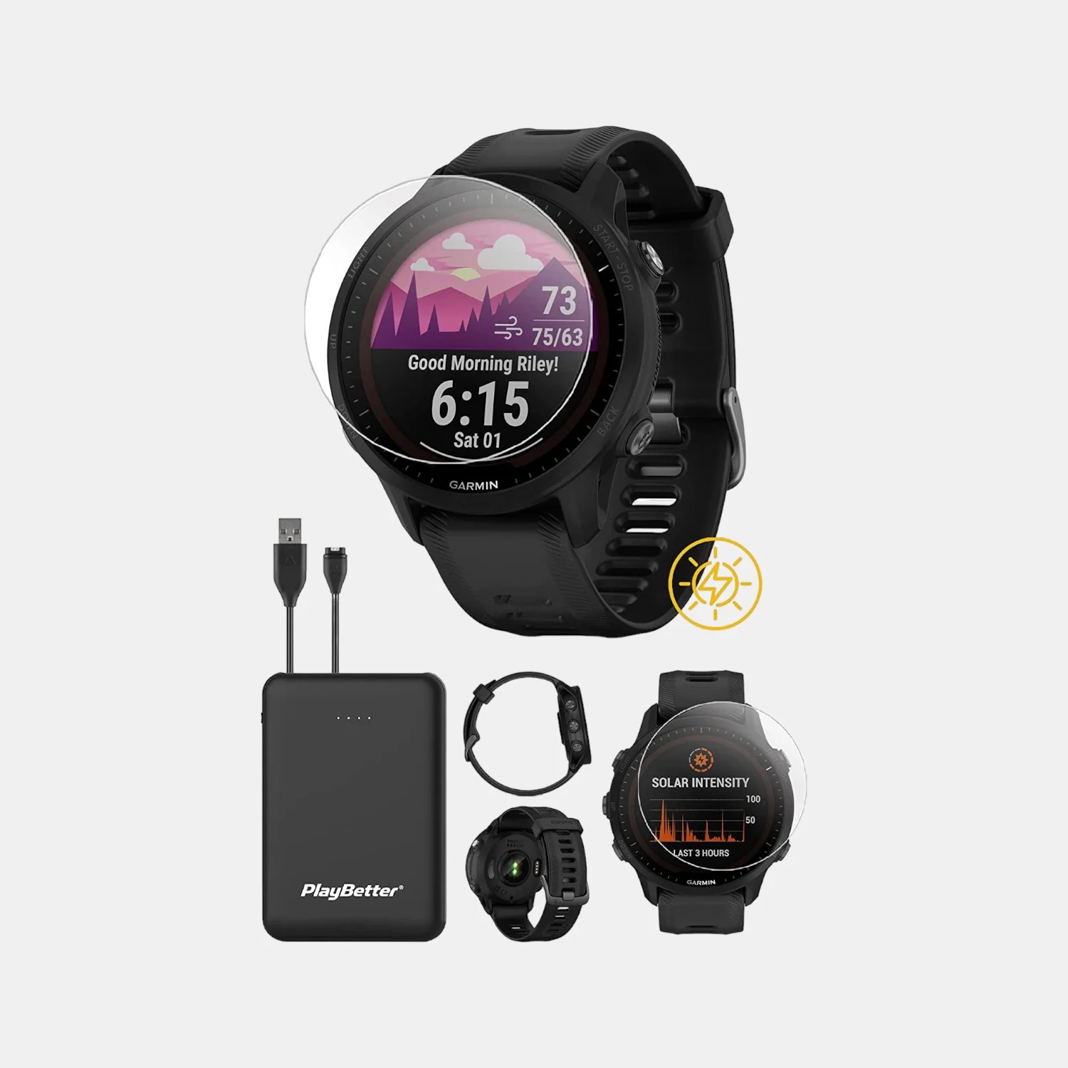 Men Processor Black Dial Digital Silicone Watch FORERUNNER 955 BLACK 010-02638-J0 - Image 2