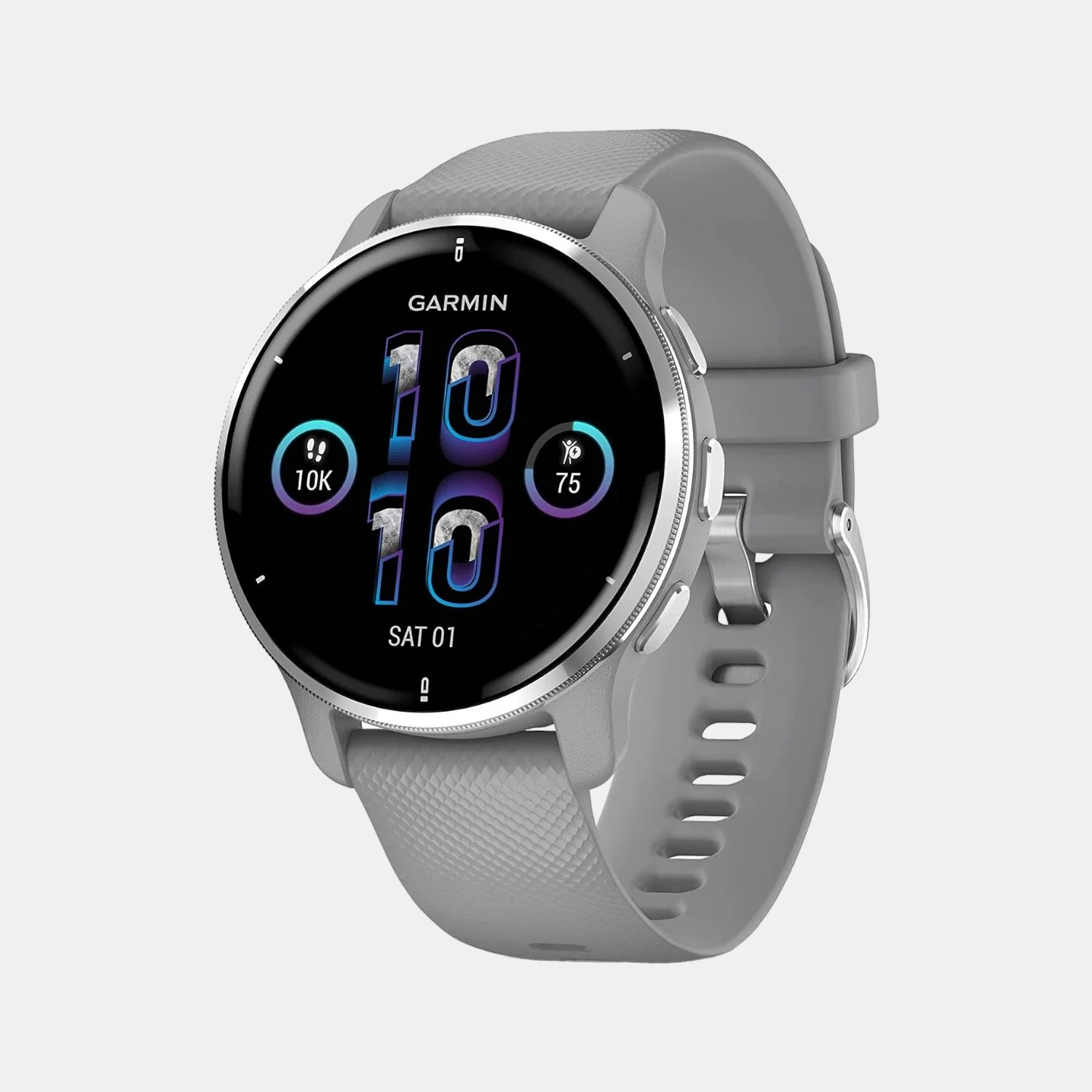 Unisex Processor Black Dial Amoled Silicone Watch VENU 2 PLUS POWDER GREY CASE 010-02496-50 - Image 2