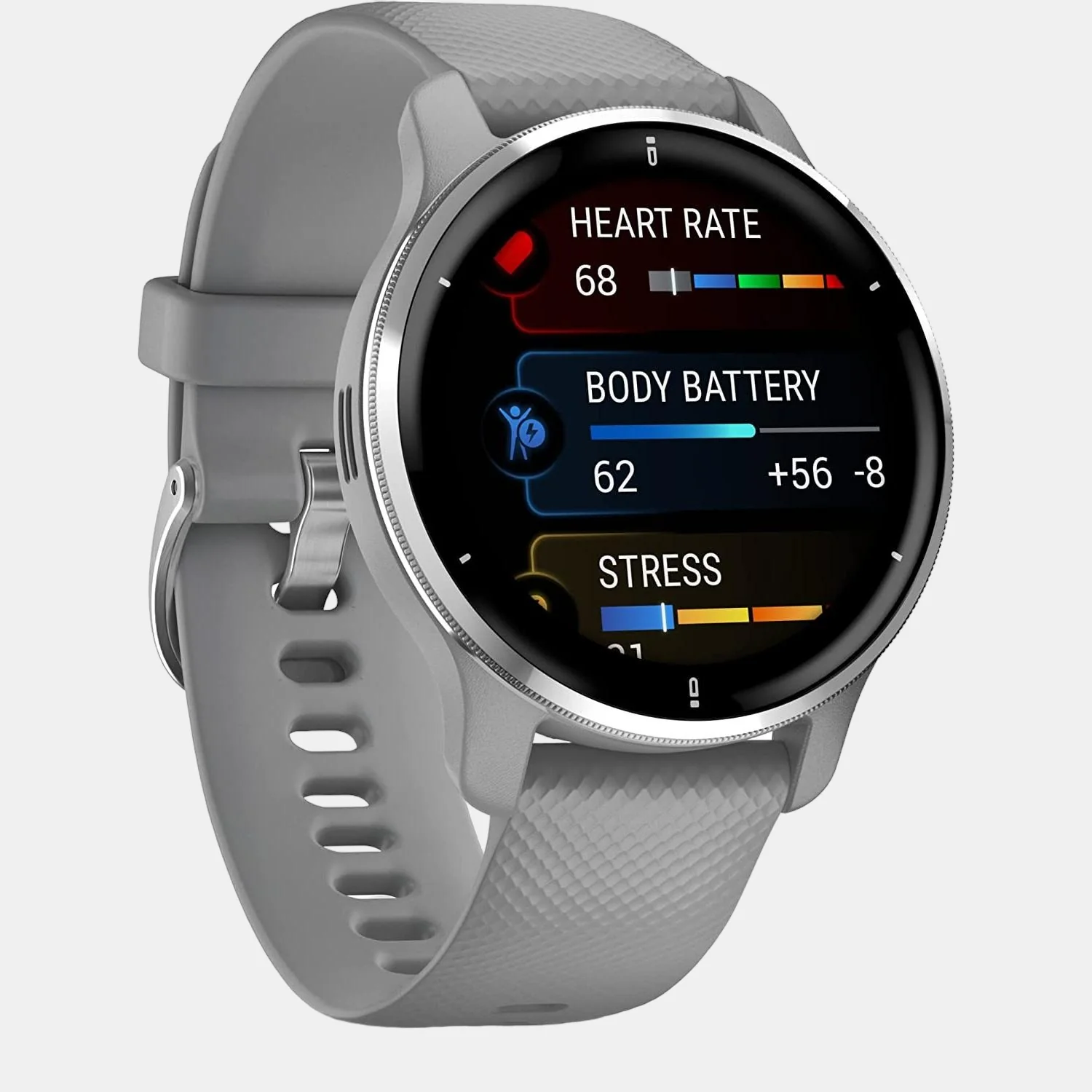Unisex Processor Black Dial Amoled Silicone Watch VENU 2 PLUS POWDER GREY CASE 010-02496-50 - Image 3