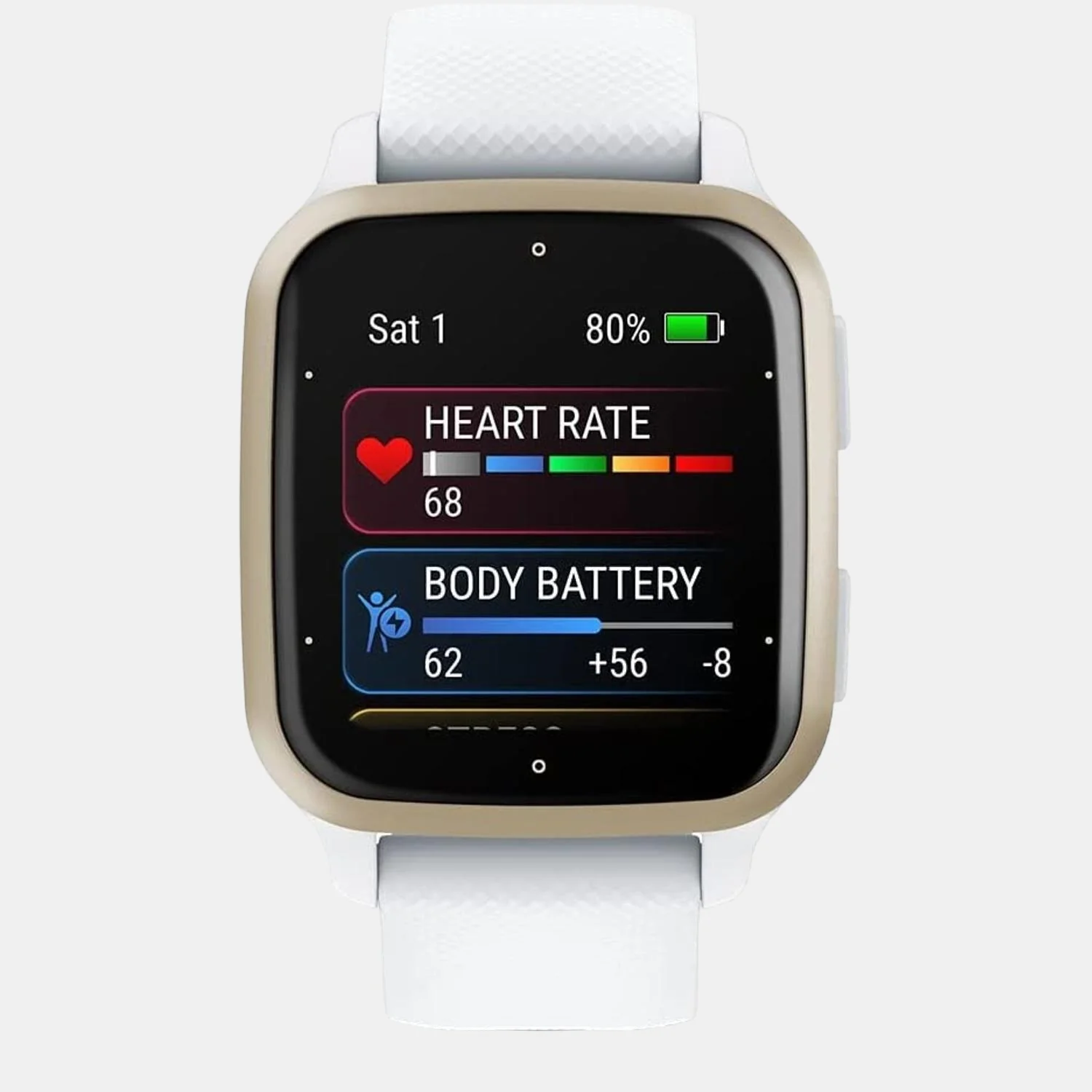 Unisex Processor Black Dial Amoled Silicone Watch VENU SQ 2 WHITE CREAM GOLD 010-02701-81 - Image 3
