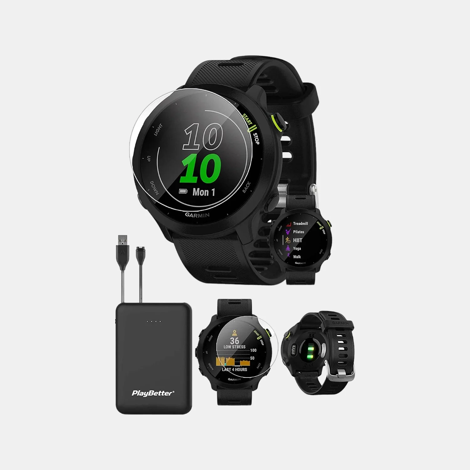 Unisex Processor Black Dial Digital Silicone Watch FORERUNNER 55 BLACK 010-02562-50 - Image 2