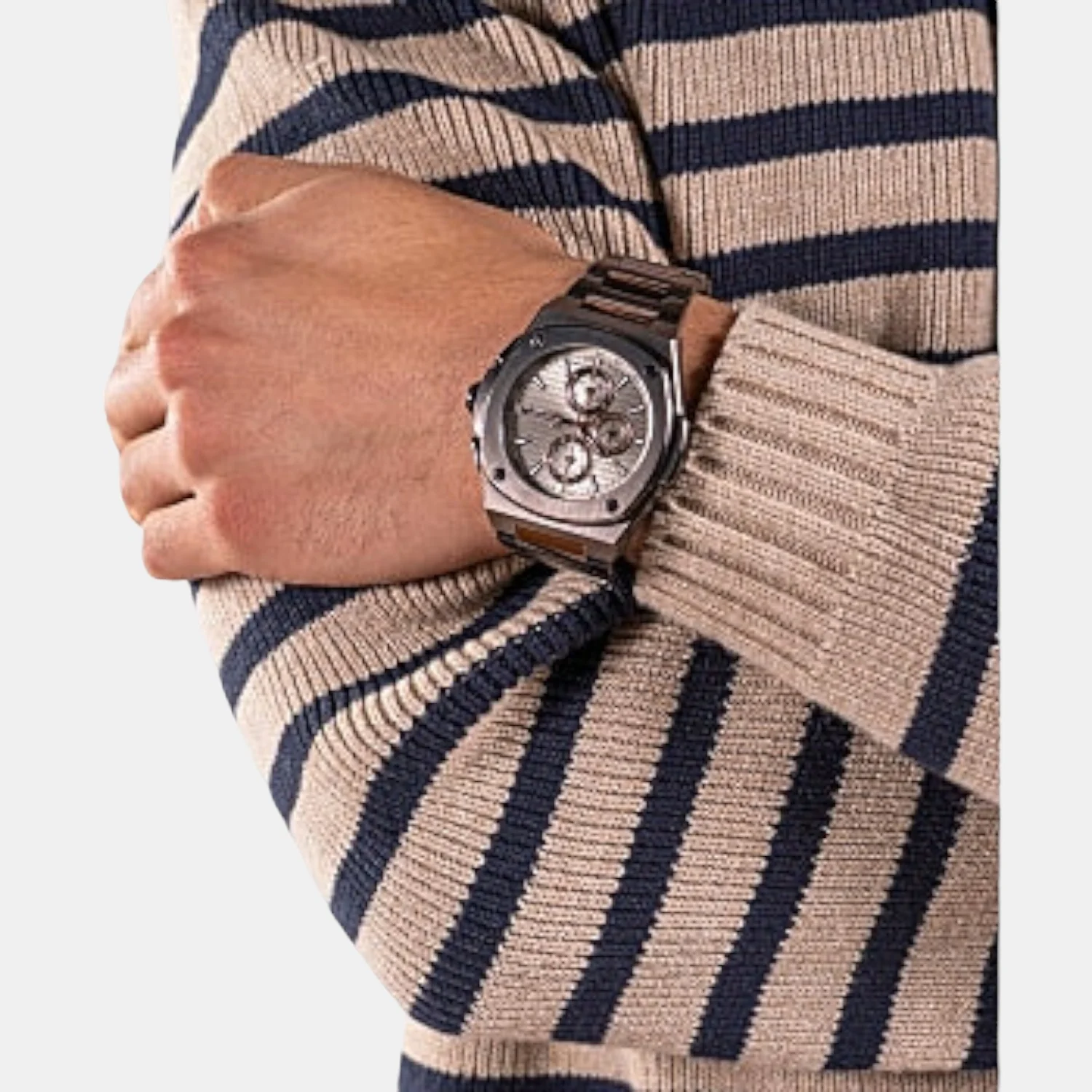 Coussin Shape Men Quartz Beige Dial Chronograph Stainless Steel Watch Y99013G1MF - Image 6