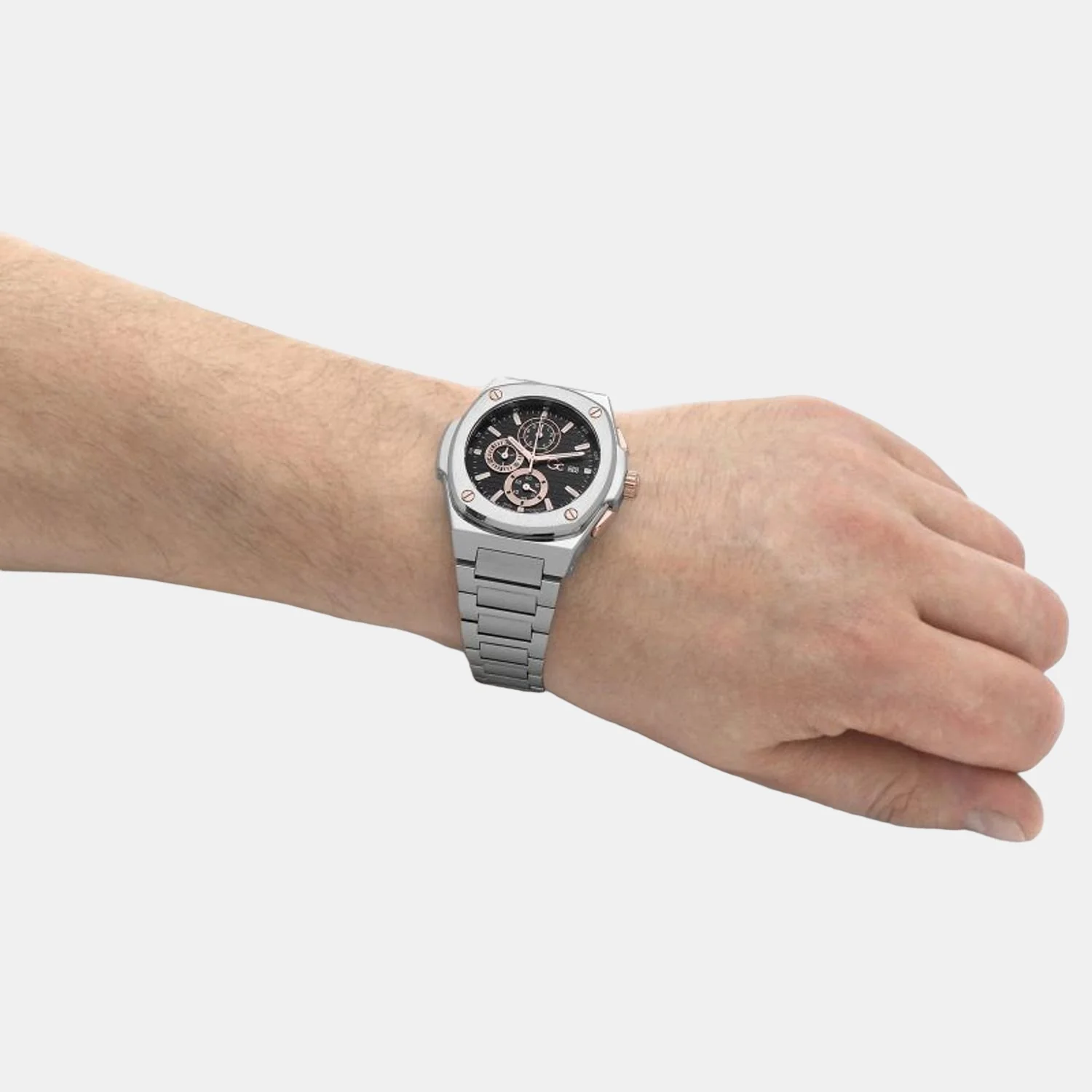 Coussin Shape Men Quartz Black Dial Chronograph Stainless Steel Watch Y99001G2MF - Image 7