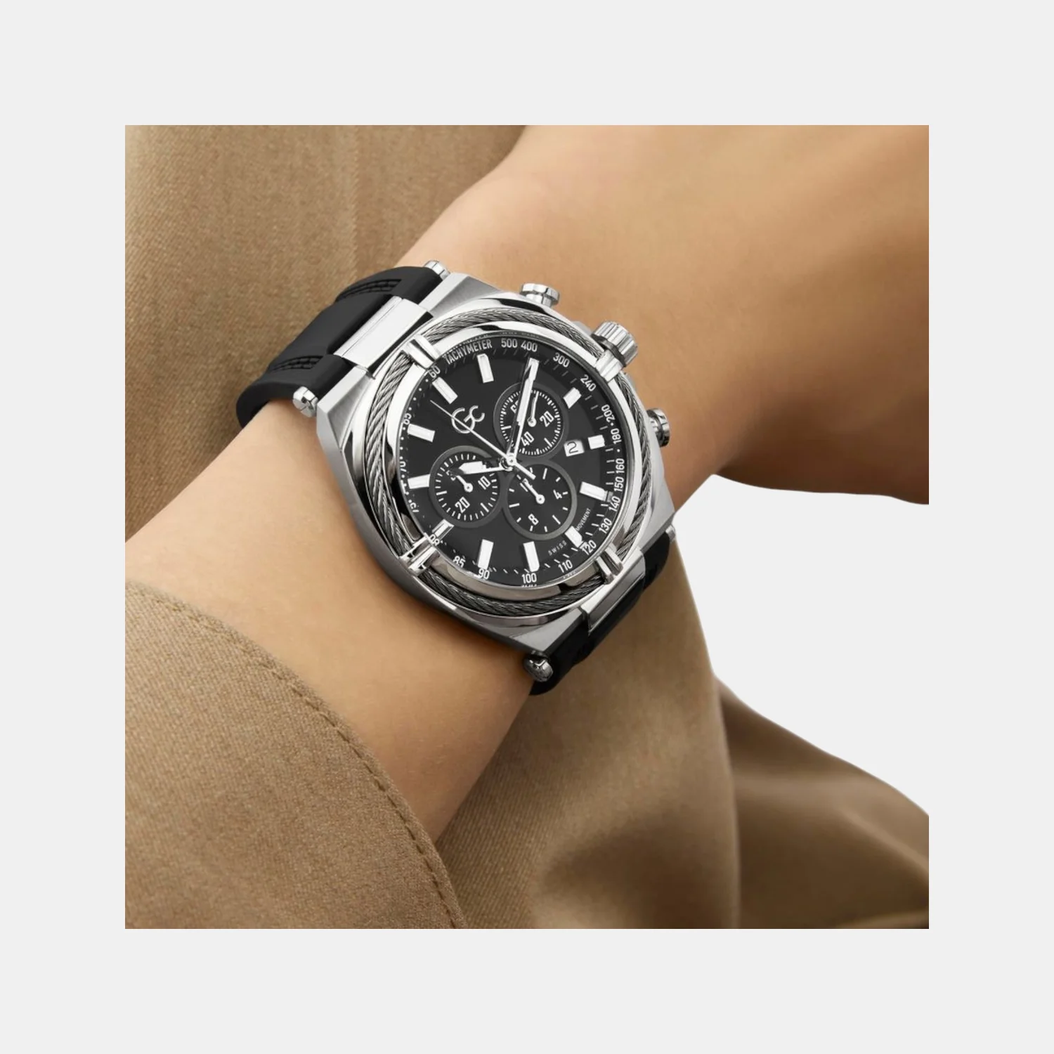 Gc Ironclass Men Quartz Black Dial Chronograph Silicone Watch Z32007G2 - Image 6